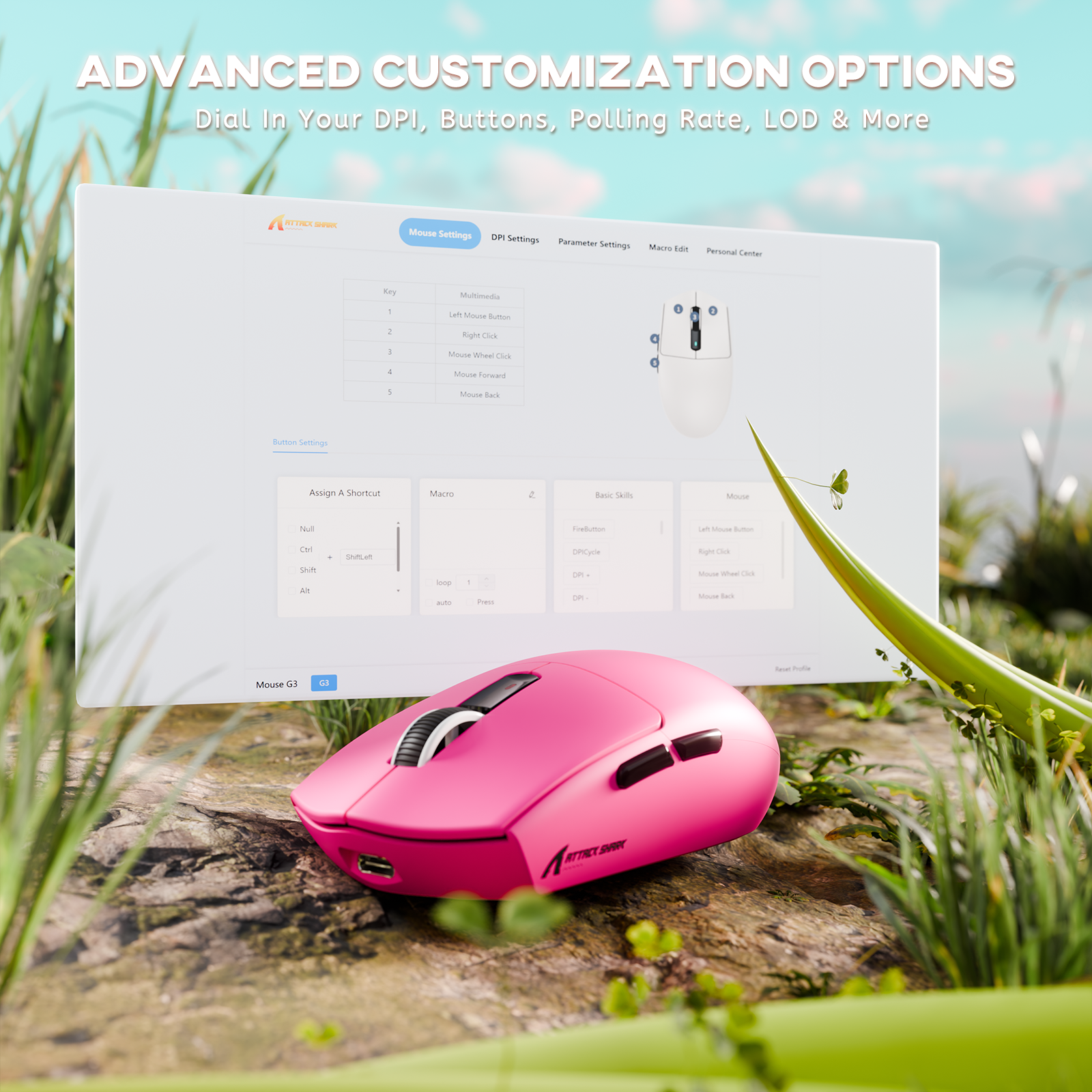 Souris de jeu sans fil tri-mode ATTACK SHARK G3 25 000 DPI ultra légère