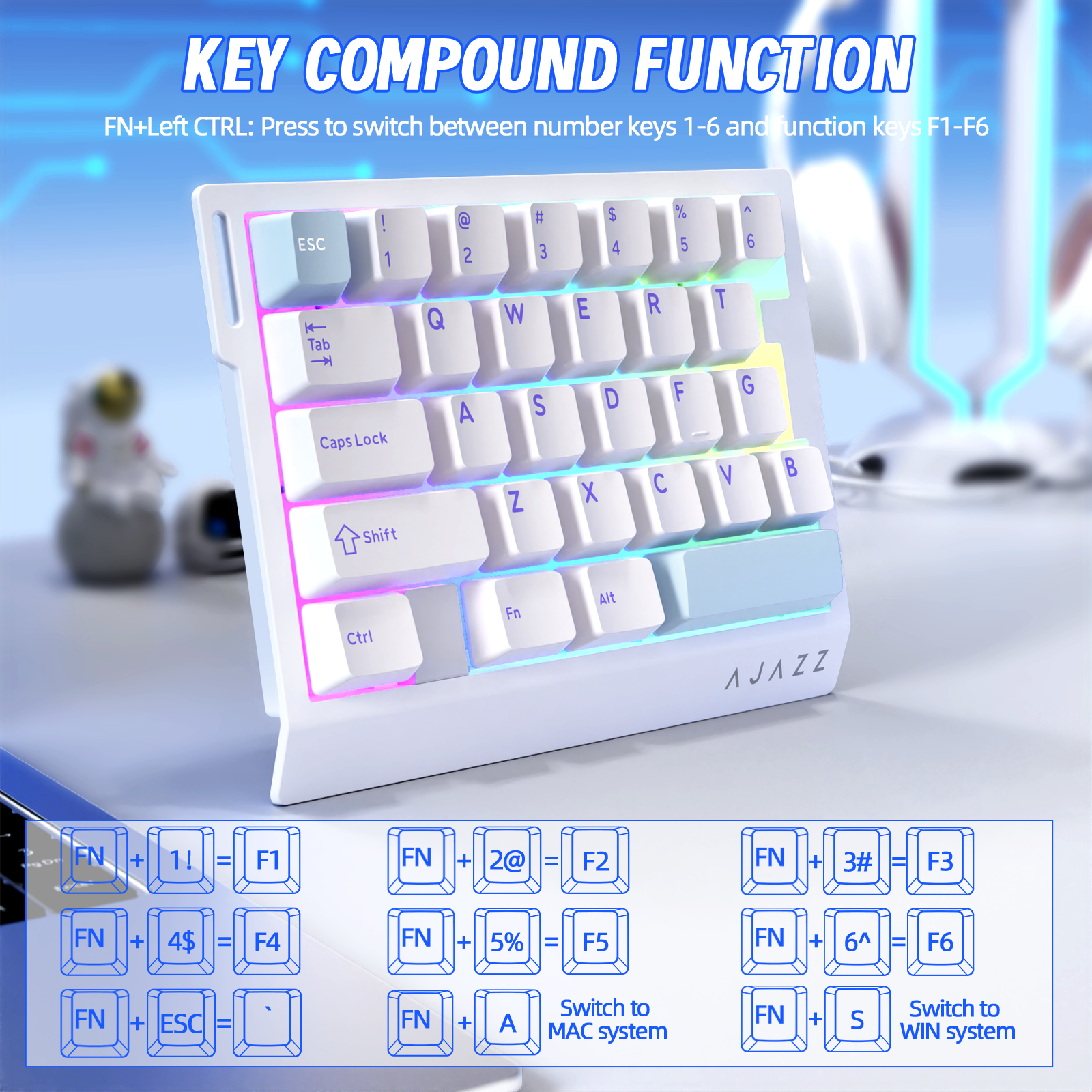 Clavier de jeu filaire à une main ATTACK SHARK X AJAZZ AK029