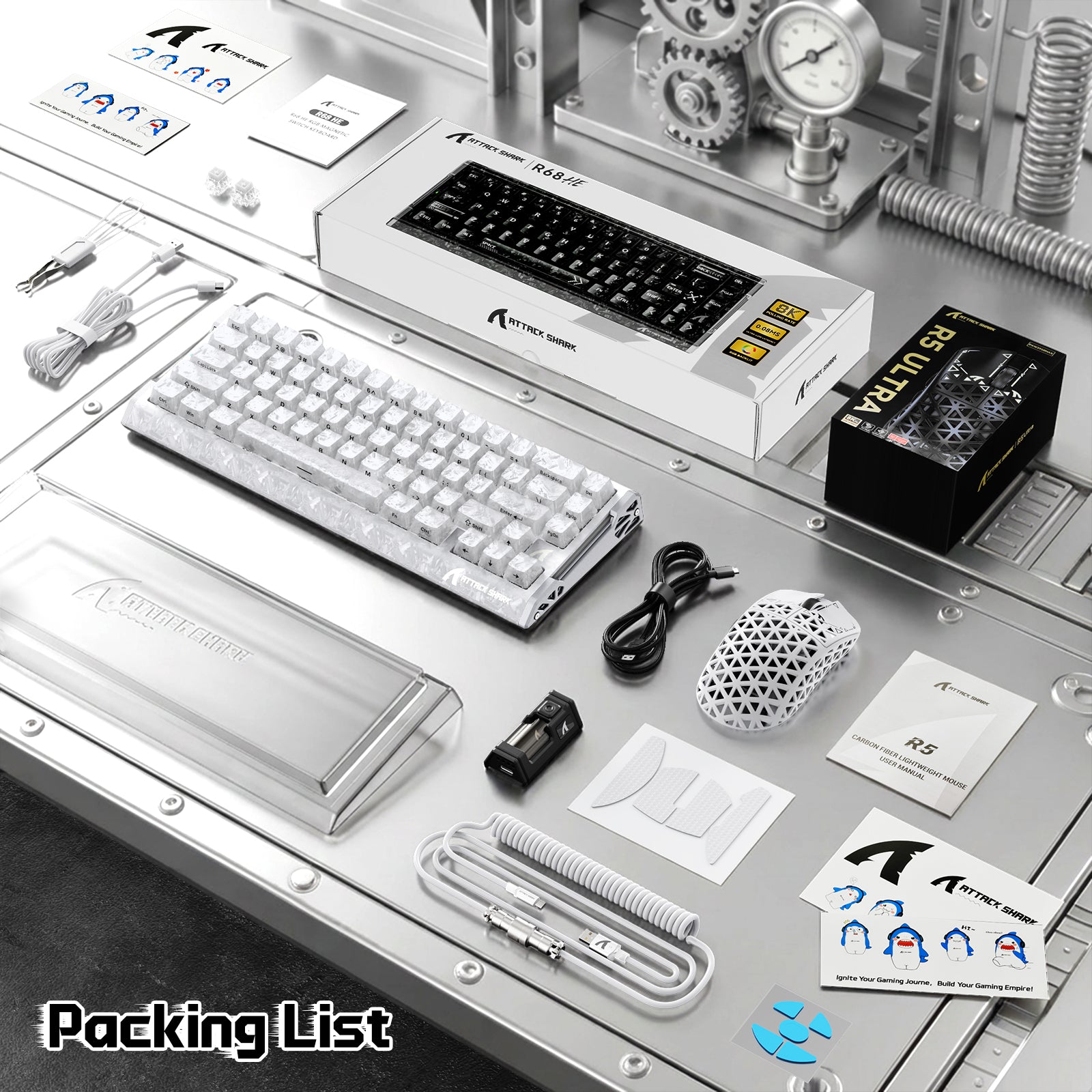Pack gaming ATTACK SHARK R68 HE & R5 ULTRA en fibre de carbone avec câble enroulé Ultra C01