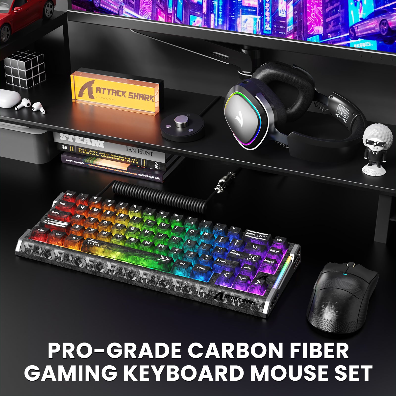 Pack gaming ATTACK SHARK R68 HE & X11 ULTRA en fibre de carbone avec câble enroulé Ultra C01