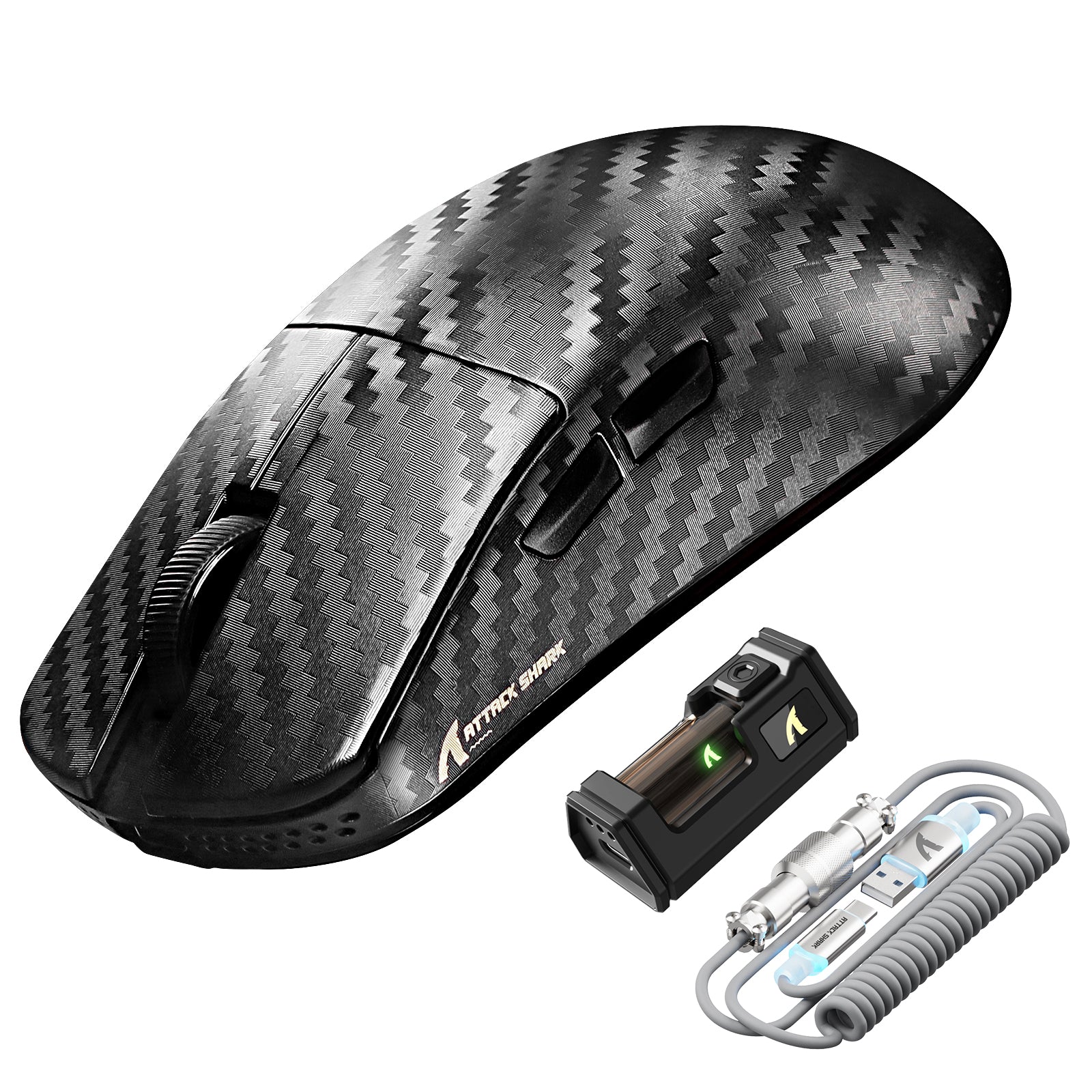 Souris de jeu sans fil ATTACK SHARK R11 ULTRA en fibre de carbone 8K PAW3950MAX avec câble LED Ultra C06