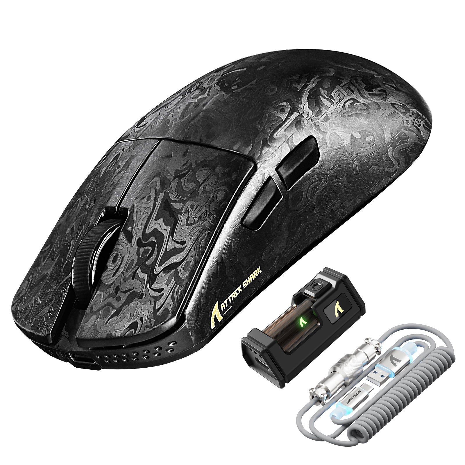 Souris de jeu sans fil ATTACK SHARK R11 ULTRA en fibre de carbone 8K PAW3950MAX avec câble LED Ultra C06