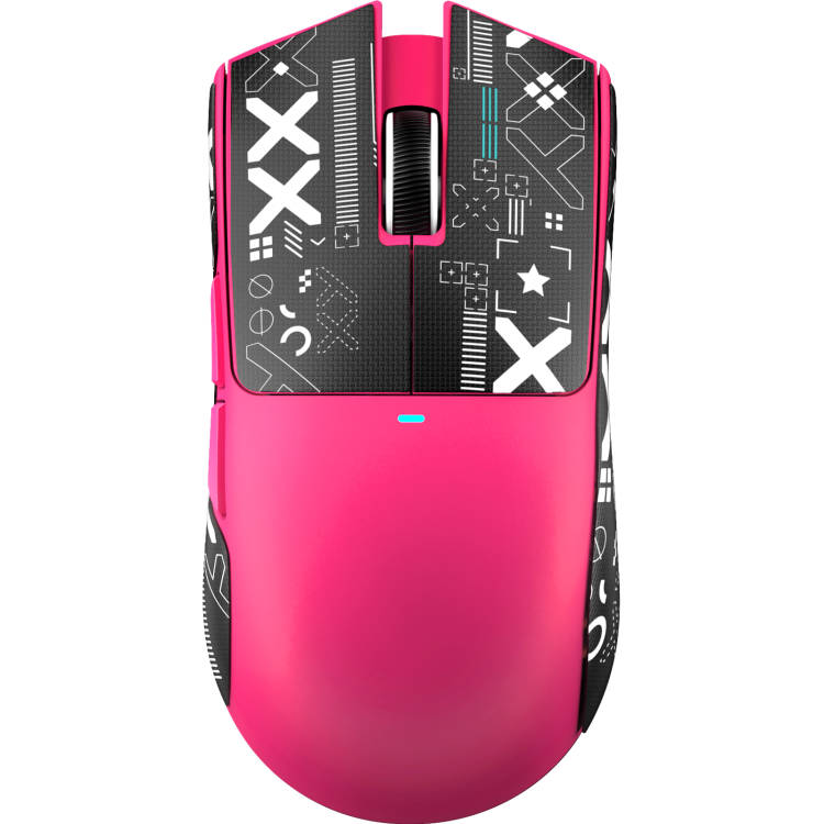 ATTACK SHARK X11SE pink wireless gaming mouse with geometric black and white pattern