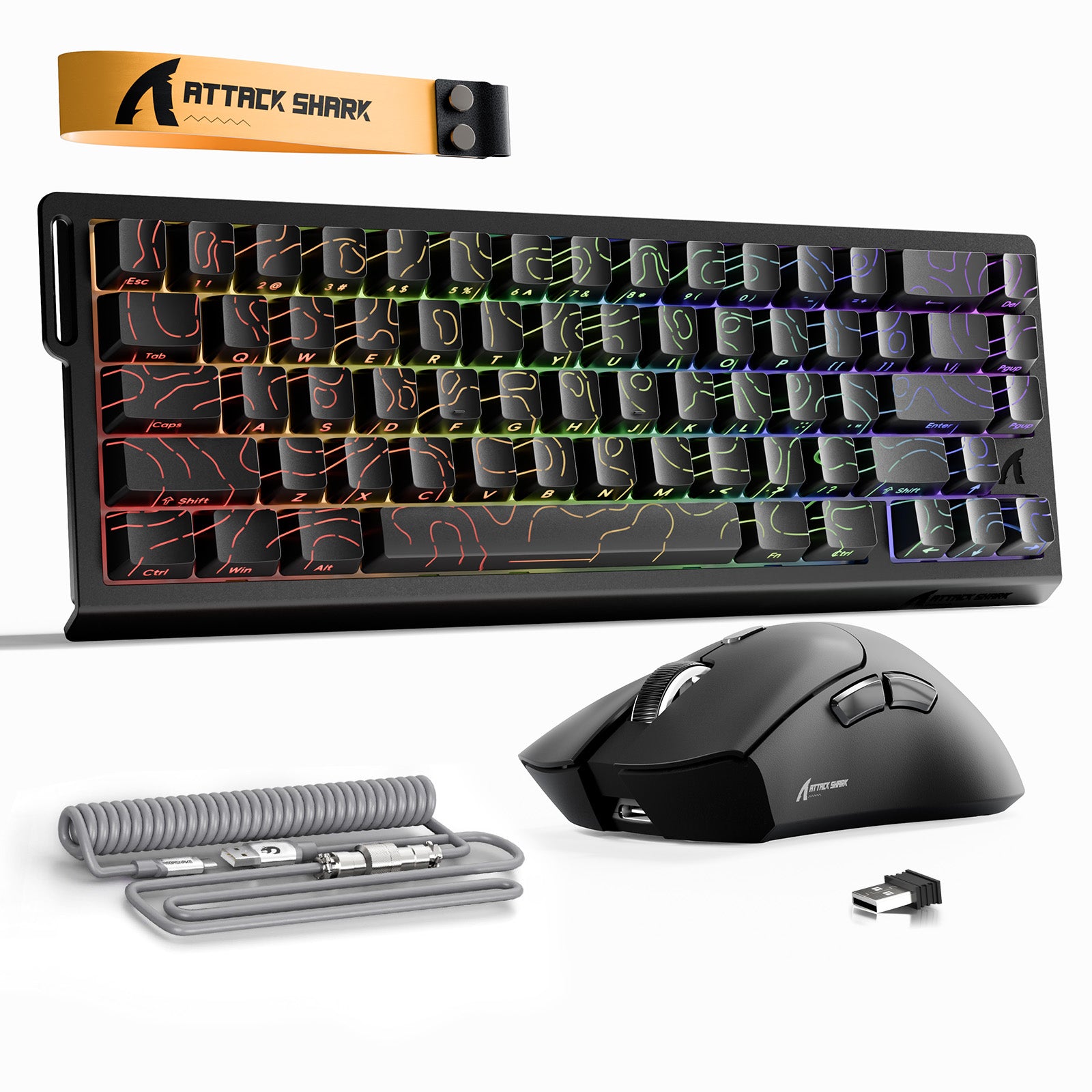 Pack Clavier Rapid Trigger ATTACK SHARK X68HE + Souris Gaming Sans Fil R1 + Câble en Spirale C01