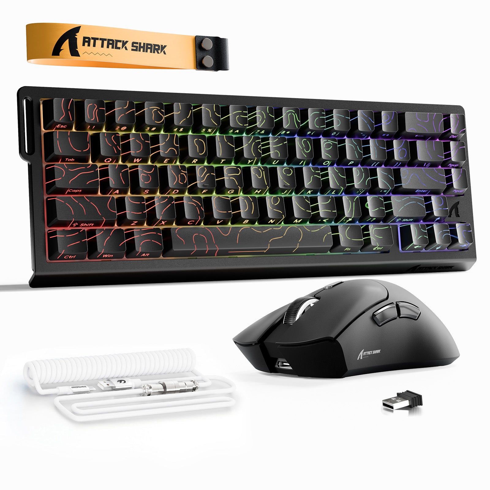 Pack Clavier Rapid Trigger ATTACK SHARK X68HE + Souris Gaming Sans Fil R1 + Câble en Spirale C01