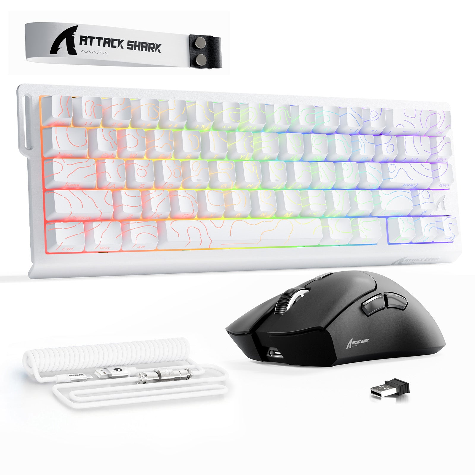 Pack Clavier Rapid Trigger ATTACK SHARK X68HE + Souris Gaming Sans Fil R1 + Câble en Spirale C01