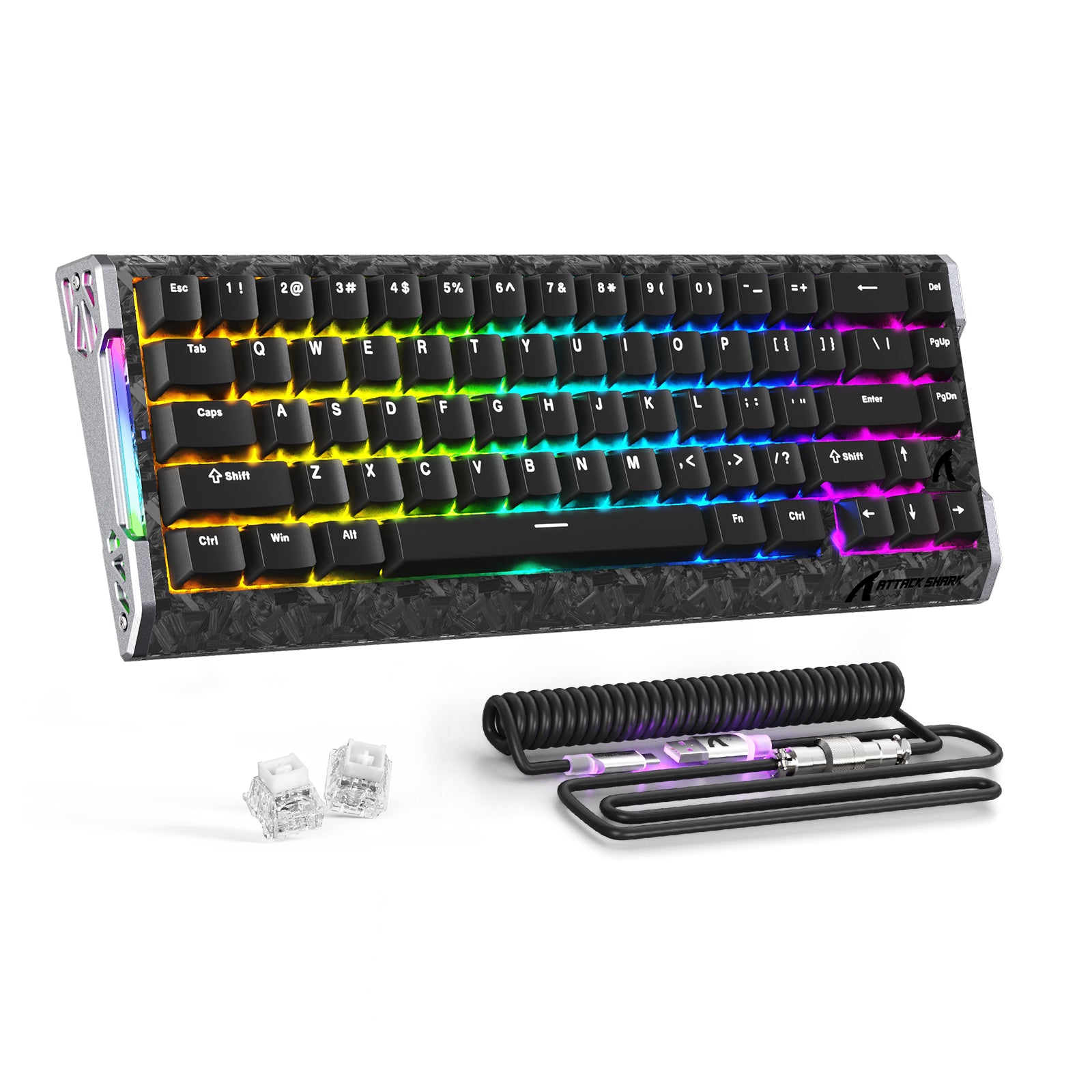 Clavier filaire à déclenchement rapide en fibre de carbone ATTACK SHARK R68 HE avec interrupteur magnétique et câble RGB en spirale C01 Ultra