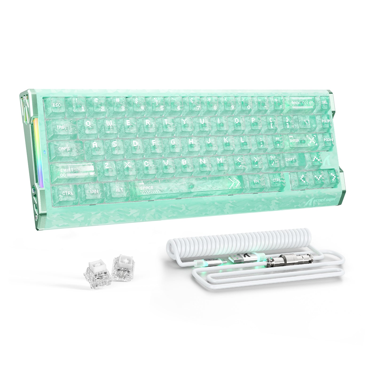 Clavier filaire à déclenchement rapide en fibre de carbone ATTACK SHARK R68 HE avec interrupteur magnétique et câble RGB en spirale C01 Ultra