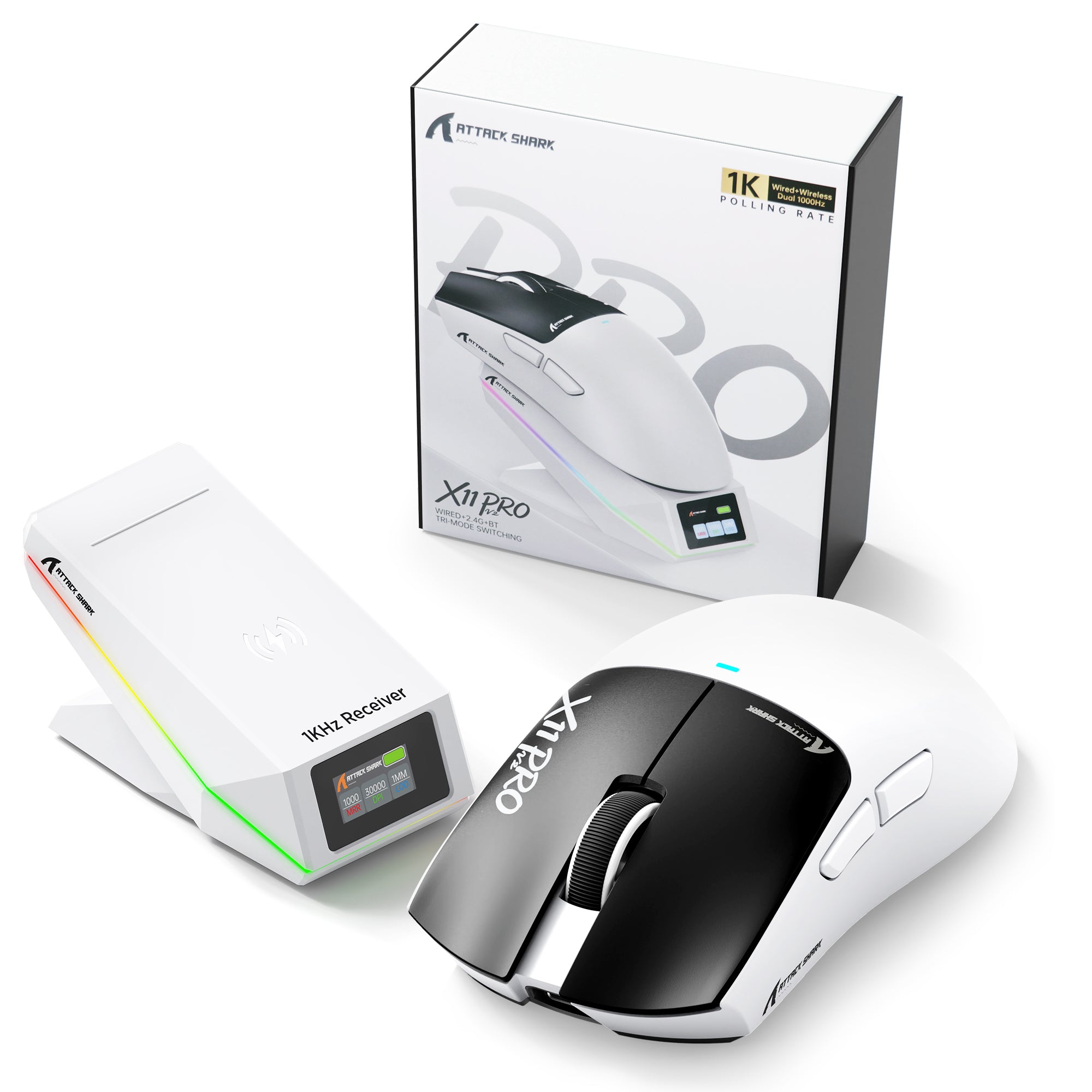 Souris de jeu sans fil ATTACK SHARK X11 PRO V2 avec station de charge et écran TFT
