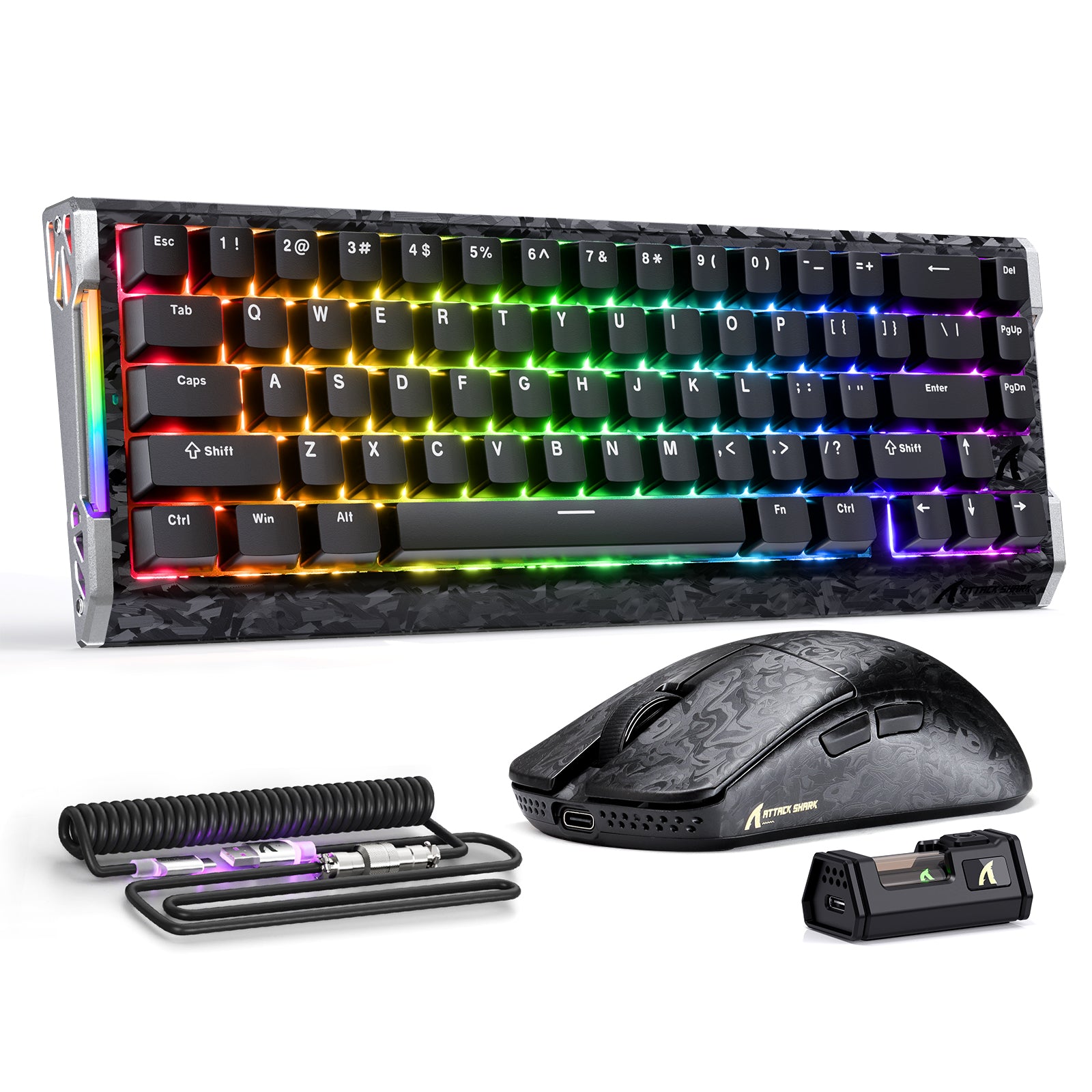 Pack gaming ATTACK SHARK R68 HE & R11 ULTRA en fibre de carbone avec câble enroulé Ultra C01
