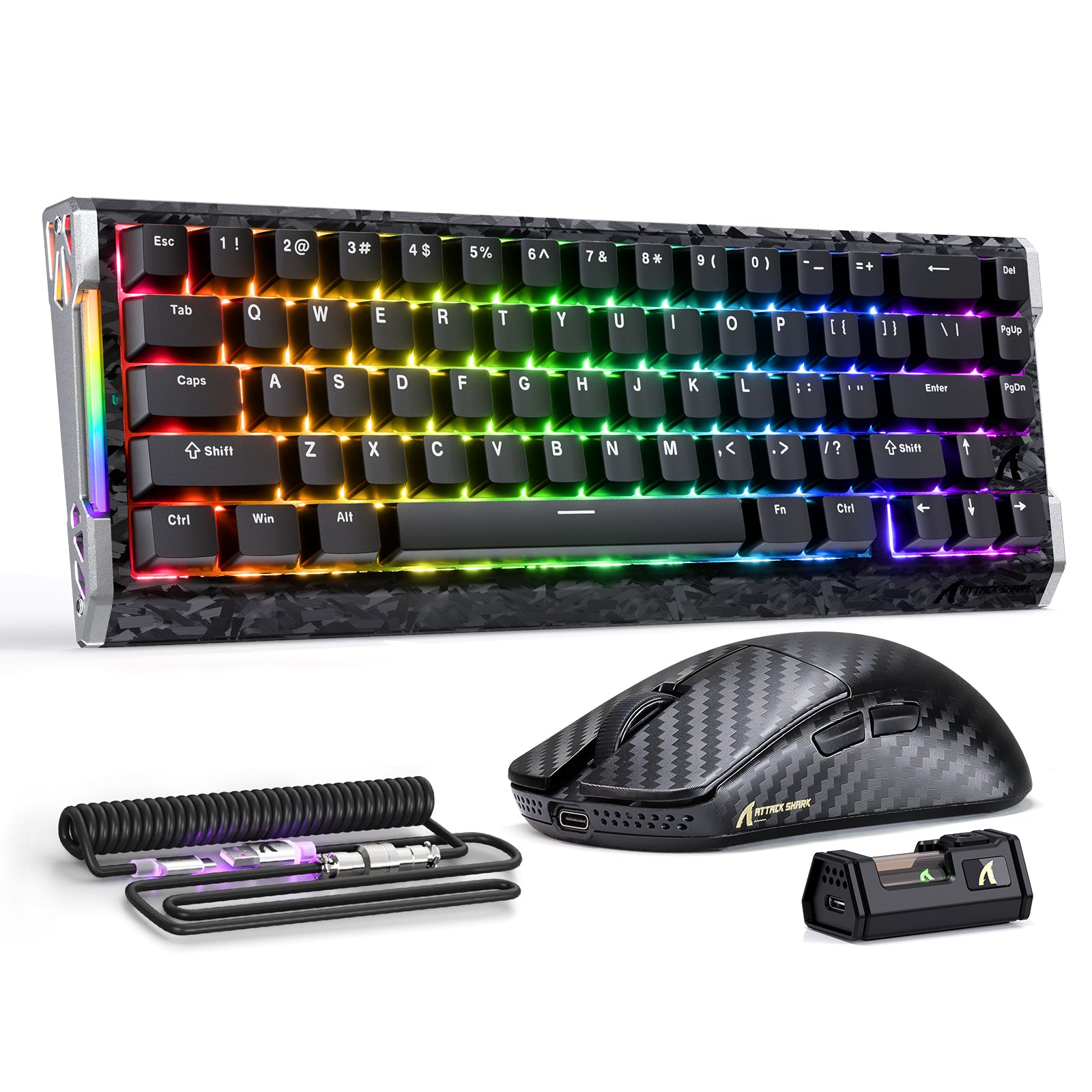 Pack gaming ATTACK SHARK R68 HE & R11 ULTRA en fibre de carbone avec câble enroulé Ultra C01