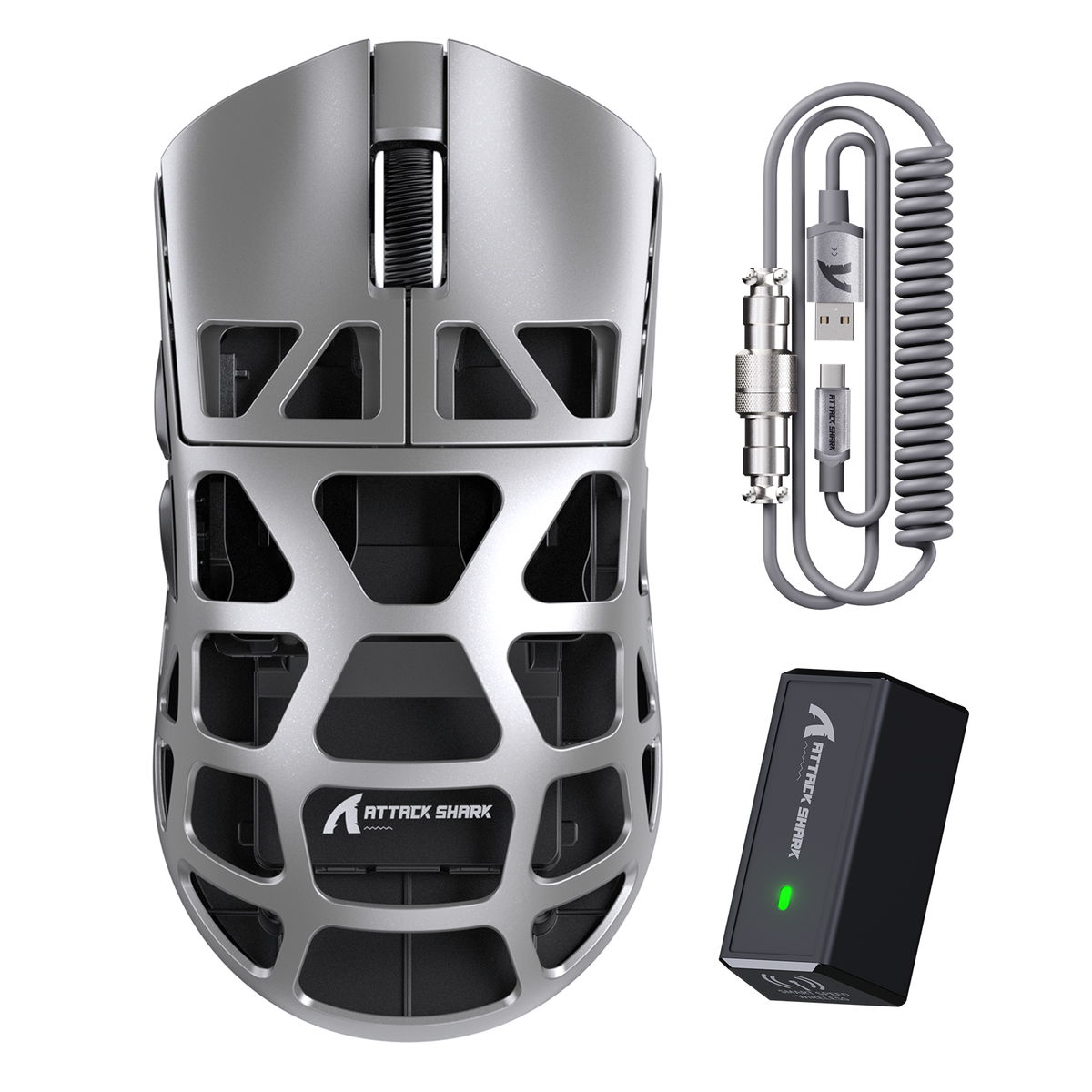 Lightweight wireless gaming mouse with magnetic charging cable and receiver
