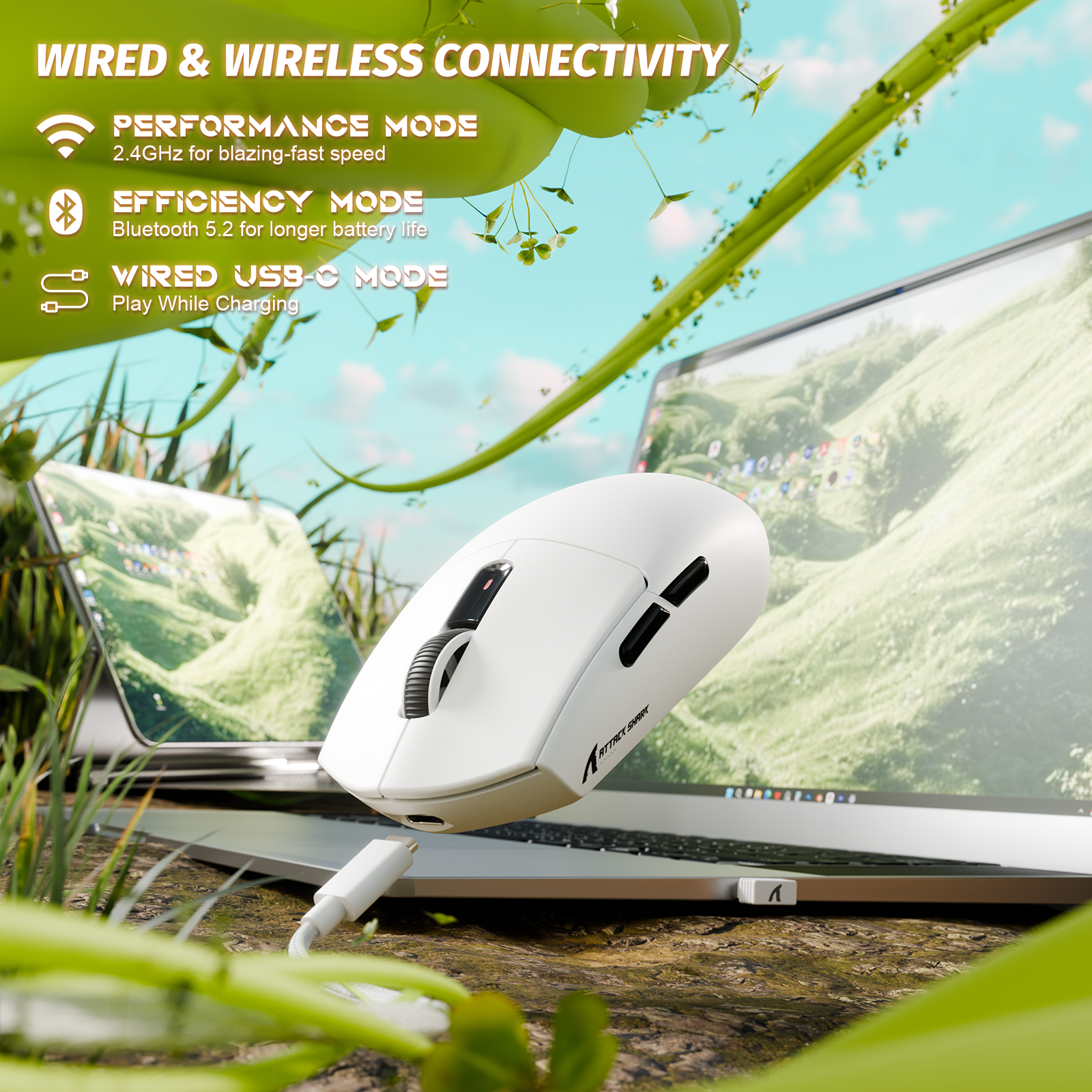 Souris de jeu sans fil tri-mode ATTACK SHARK G3 25 000 DPI ultra légère