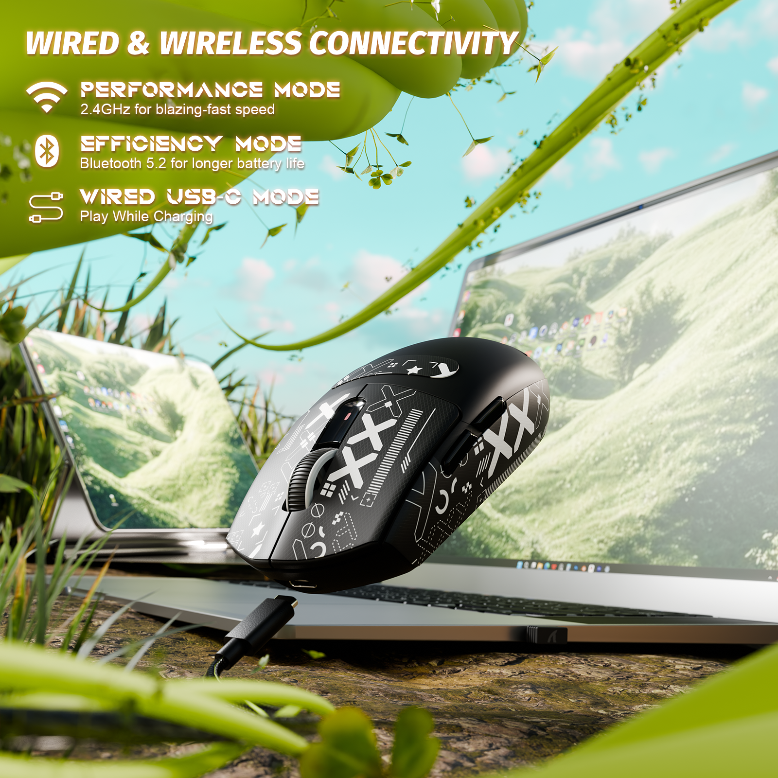 Souris de jeu sans fil tri-mode ATTACK SHARK G3 25 000 DPI ultra légère