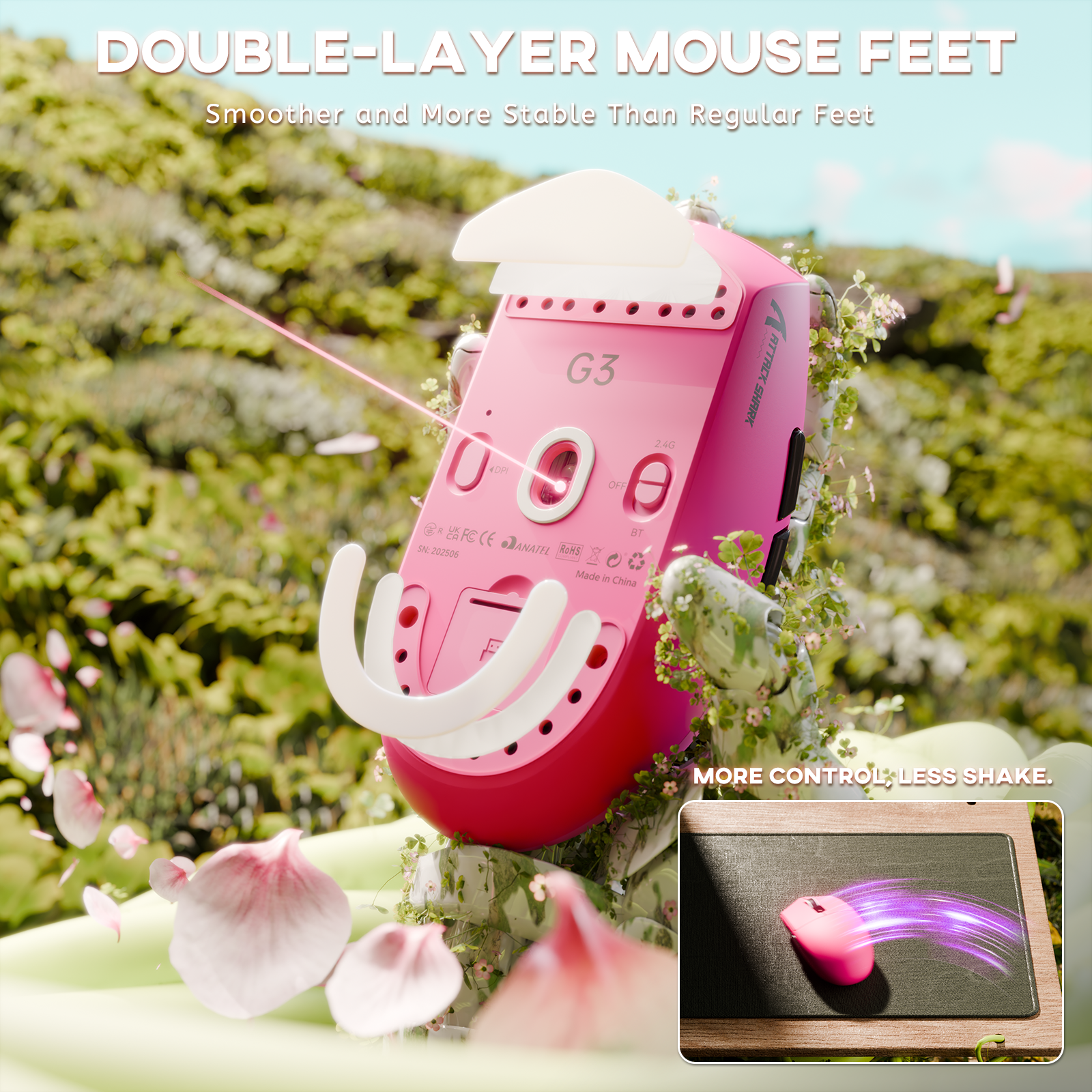 Souris de jeu sans fil tri-mode ATTACK SHARK G3 25 000 DPI ultra légère