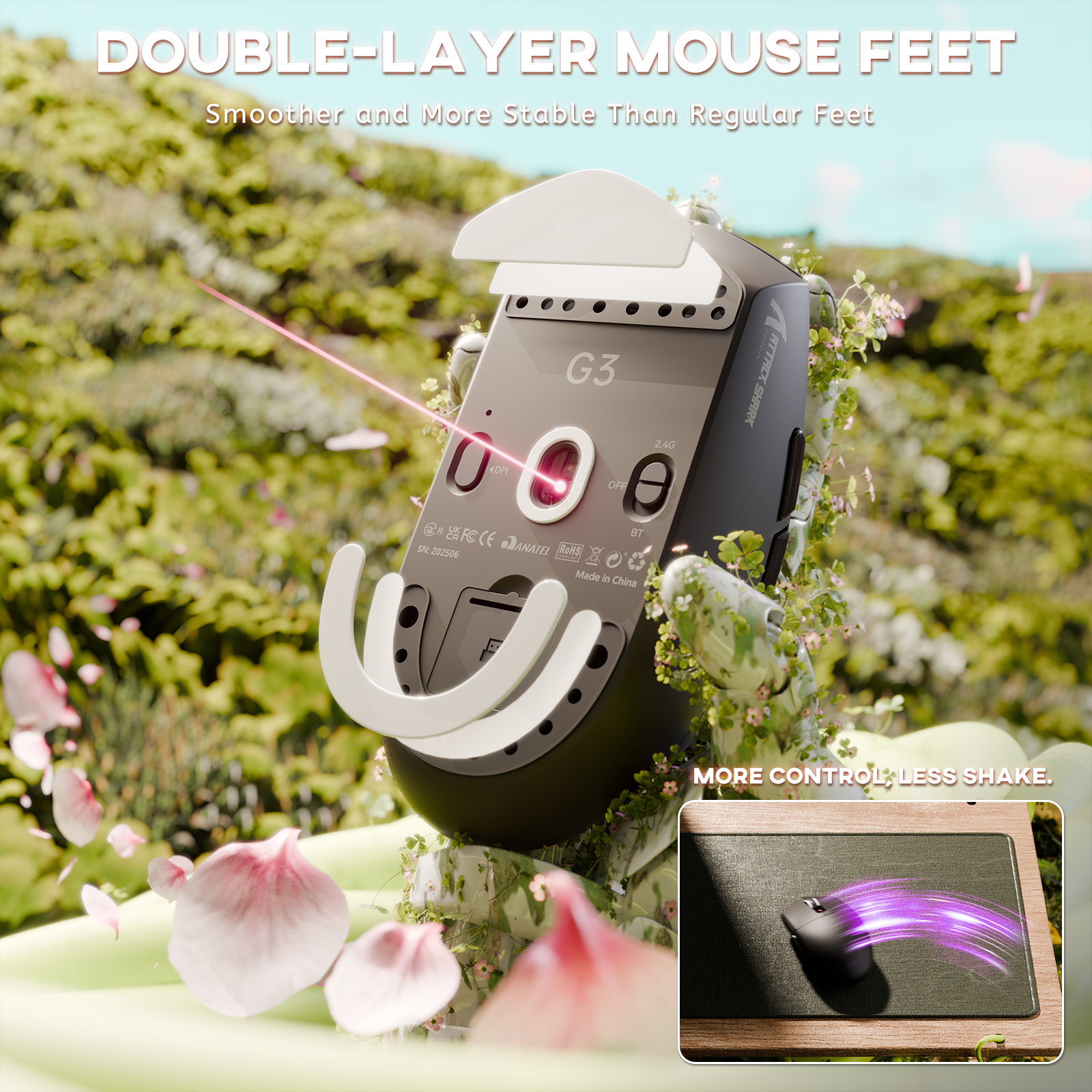 Souris de jeu sans fil tri-mode ATTACK SHARK G3 25 000 DPI ultra légère