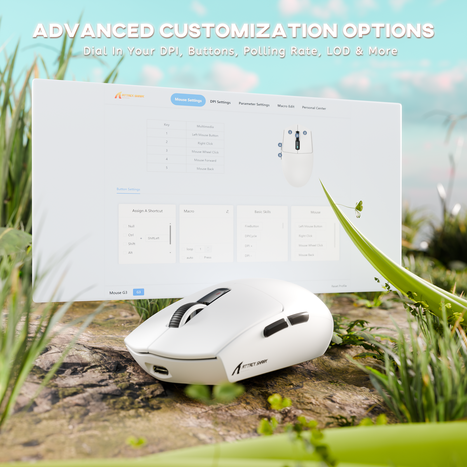 Souris de jeu sans fil tri-mode ATTACK SHARK G3 25 000 DPI ultra légère