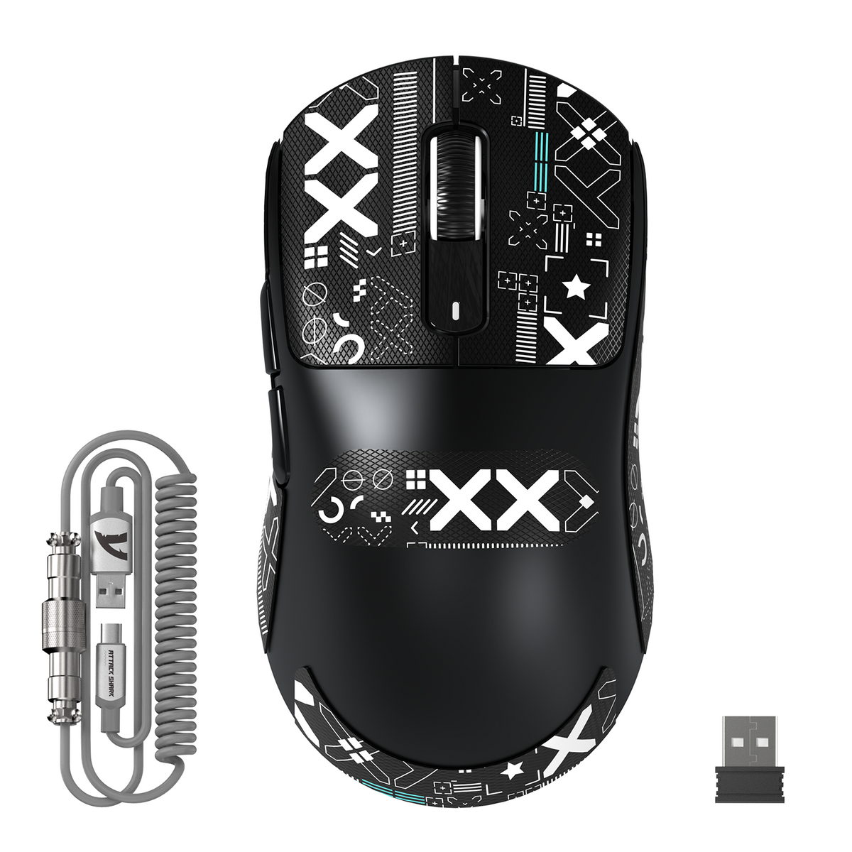 Souris gaming sans fil ATTACK SHARK X3 MAX PAW3950 avec câble spiralé pour souris C06