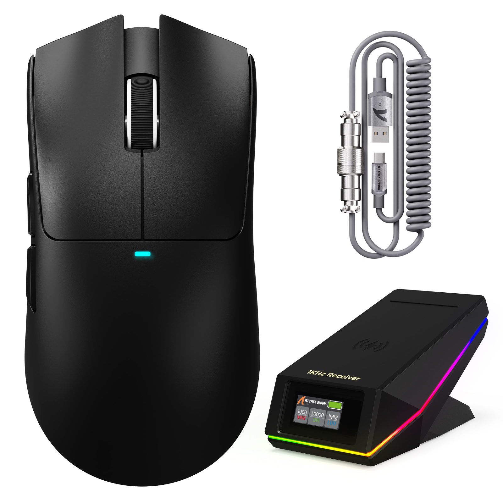 Souris de jeu sans fil ATTACK SHARK X11 PRO V2 avec écran TFT, station de charge et câble enroulé C06