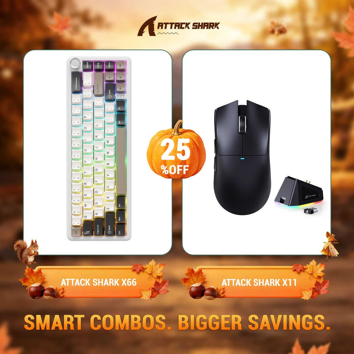 Pack clavier mécanique sans fil ATTACK SHARK X66 + souris gaming sans fil X11