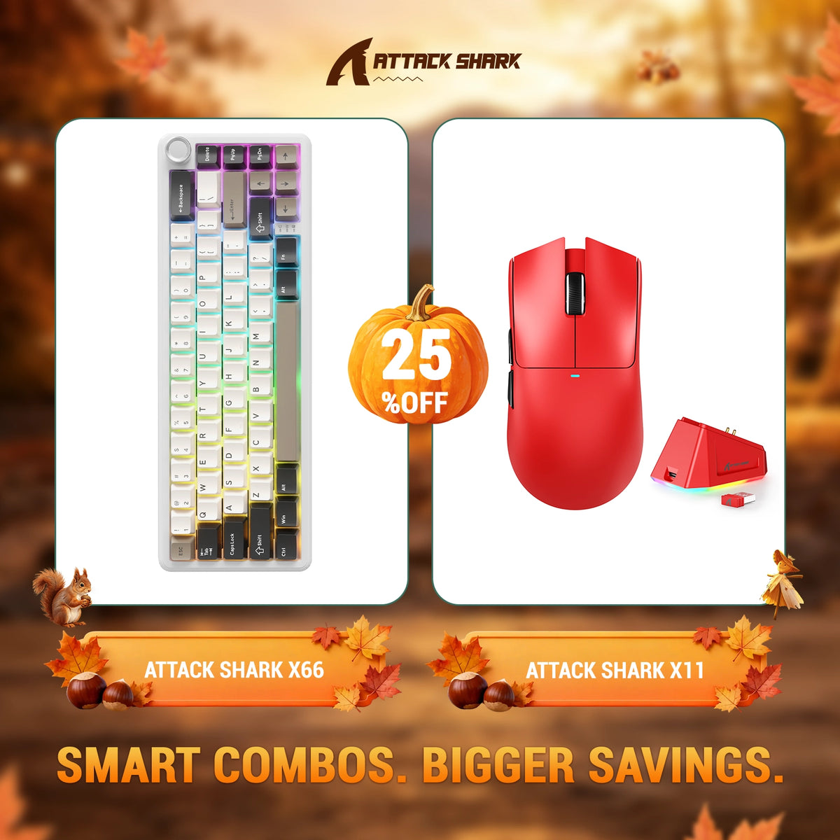 Pack clavier mécanique sans fil ATTACK SHARK X66 + souris gaming sans fil X11