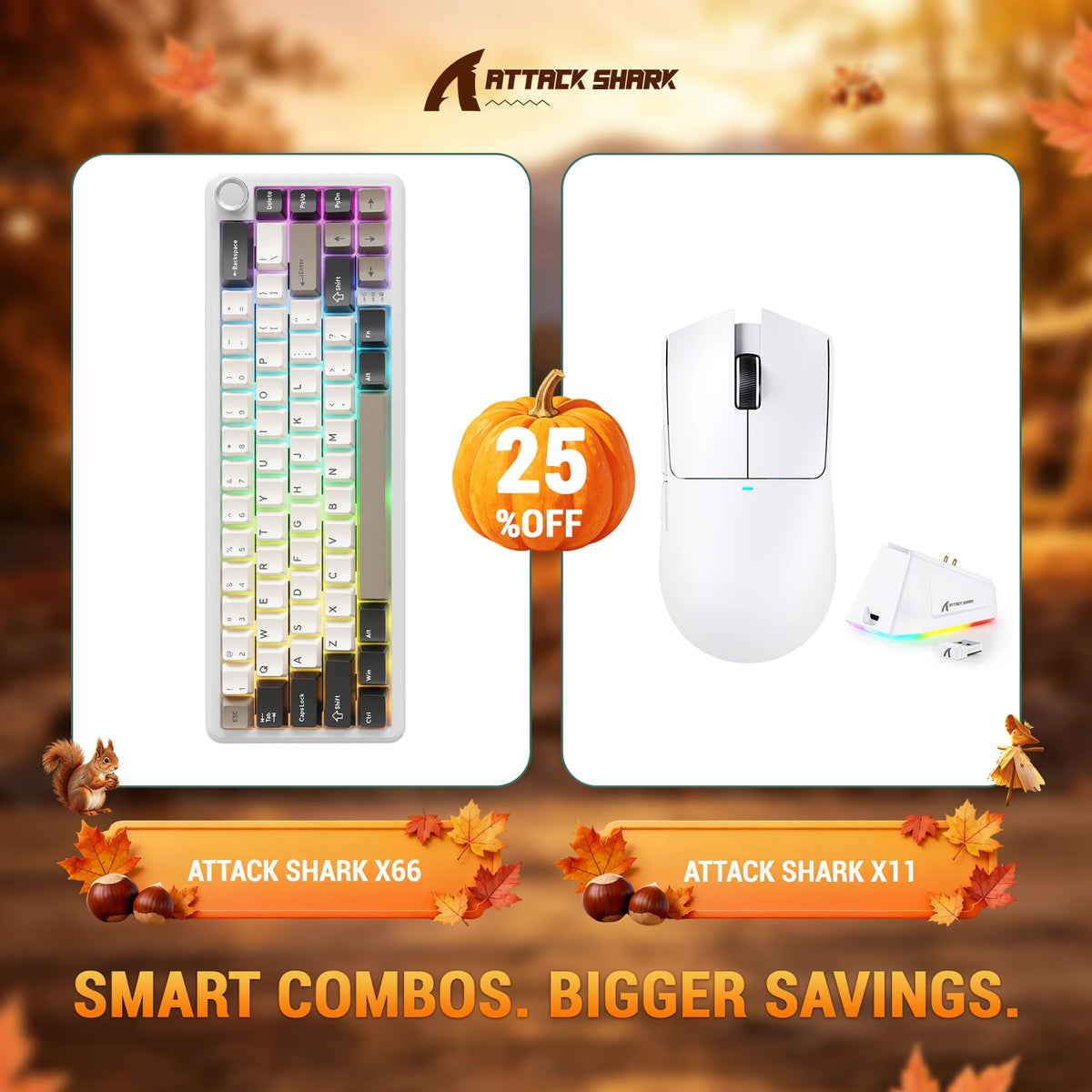 Pack clavier mécanique sans fil ATTACK SHARK X66 + souris gaming sans fil X11