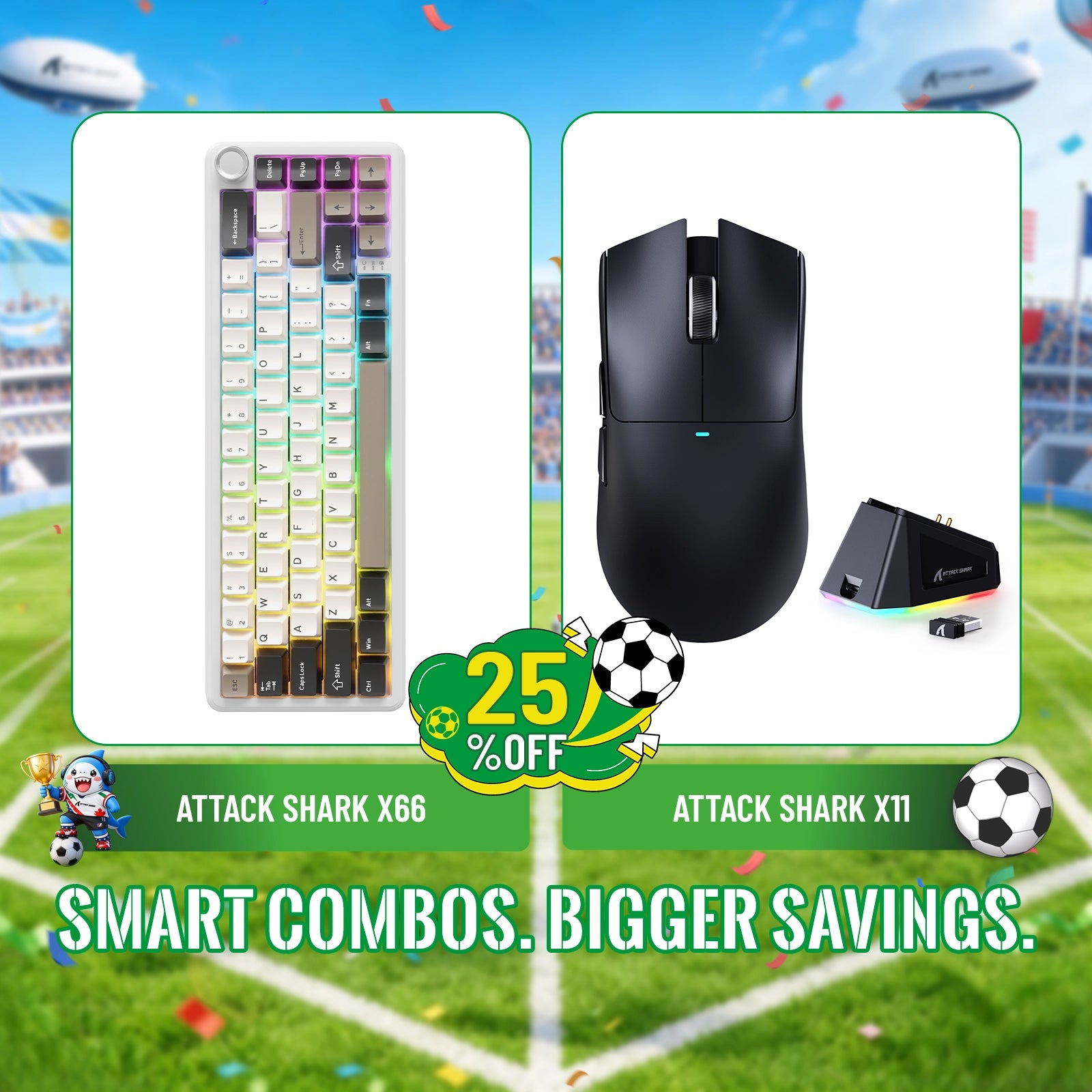 Pack clavier mécanique sans fil ATTACK SHARK X66 + souris gaming sans fil X11