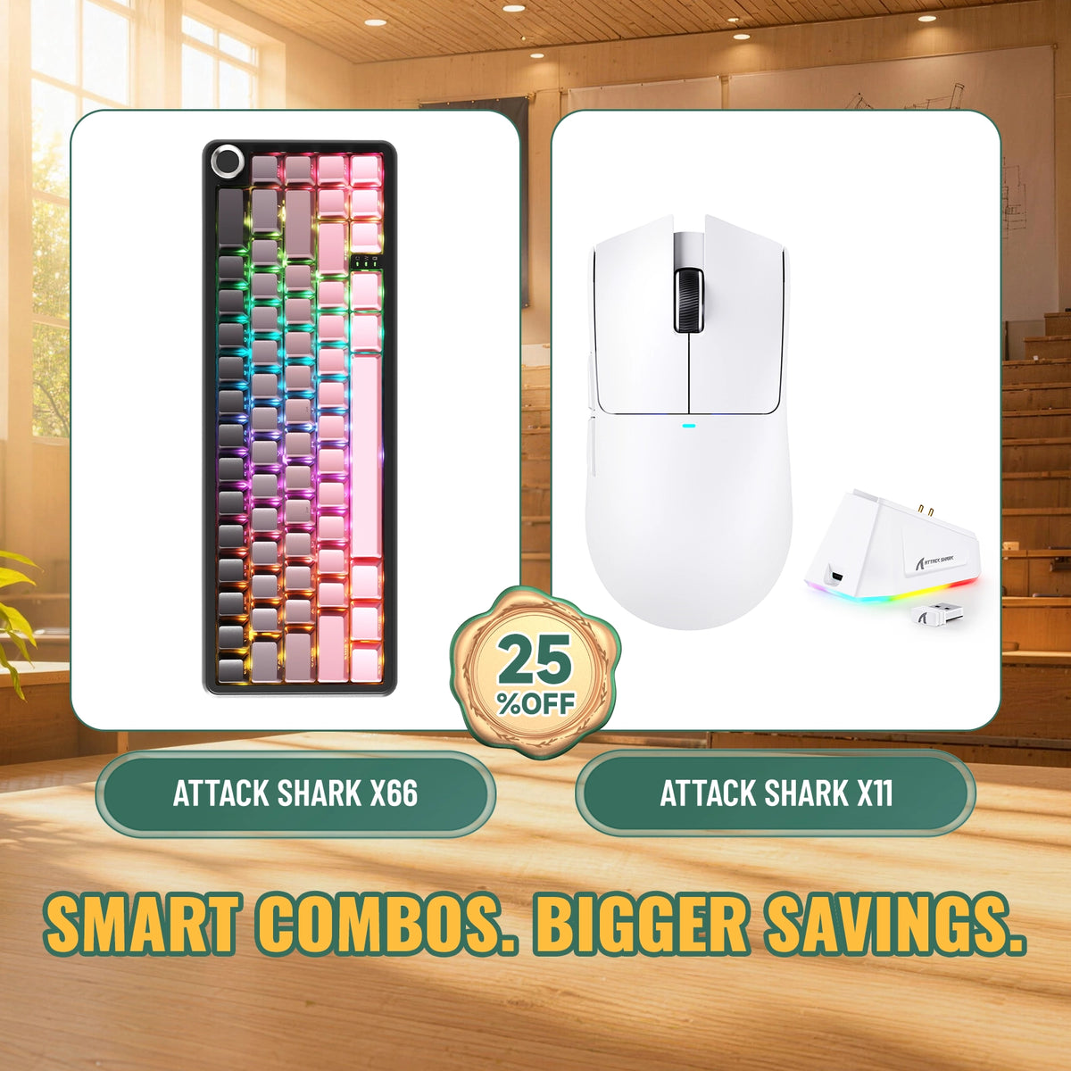 Pack clavier mécanique sans fil ATTACK SHARK X66 + souris gaming sans fil X11
