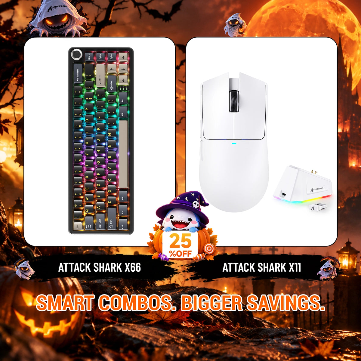 Pack clavier mécanique sans fil ATTACK SHARK X66 + souris gaming sans fil X11