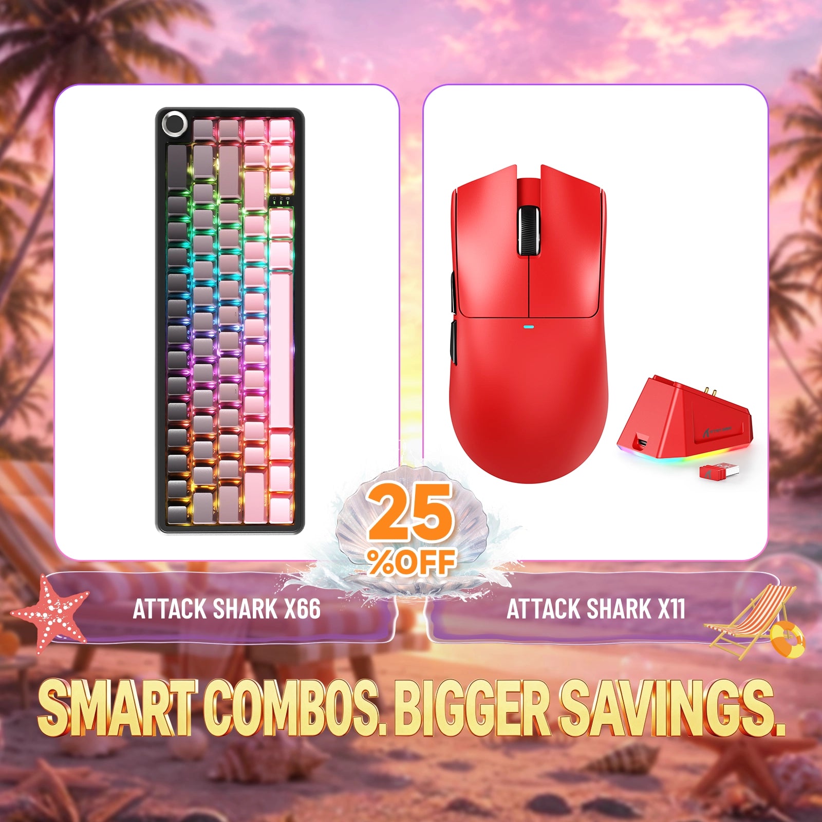 Pack clavier mécanique sans fil ATTACK SHARK X66 + souris gaming sans fil X11