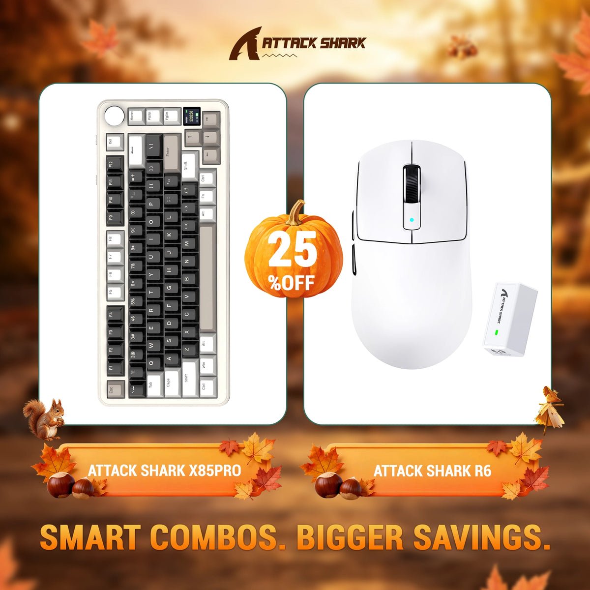 Ensemble clavier mécanique à joint ATTACK SHARK X85 PRO tri-mode + souris gaming sans fil R6