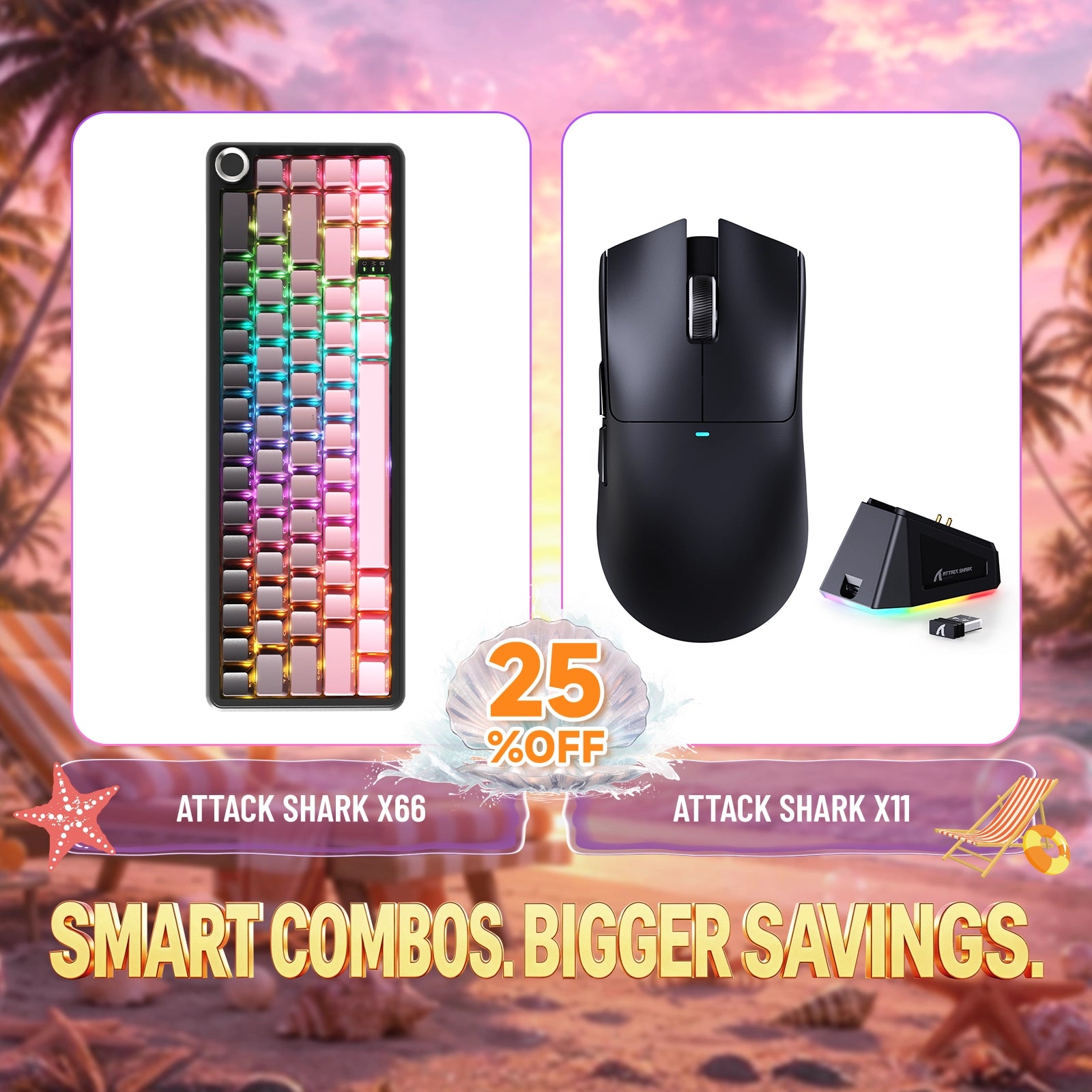 Pack clavier mécanique sans fil ATTACK SHARK X66 + souris gaming sans fil X11