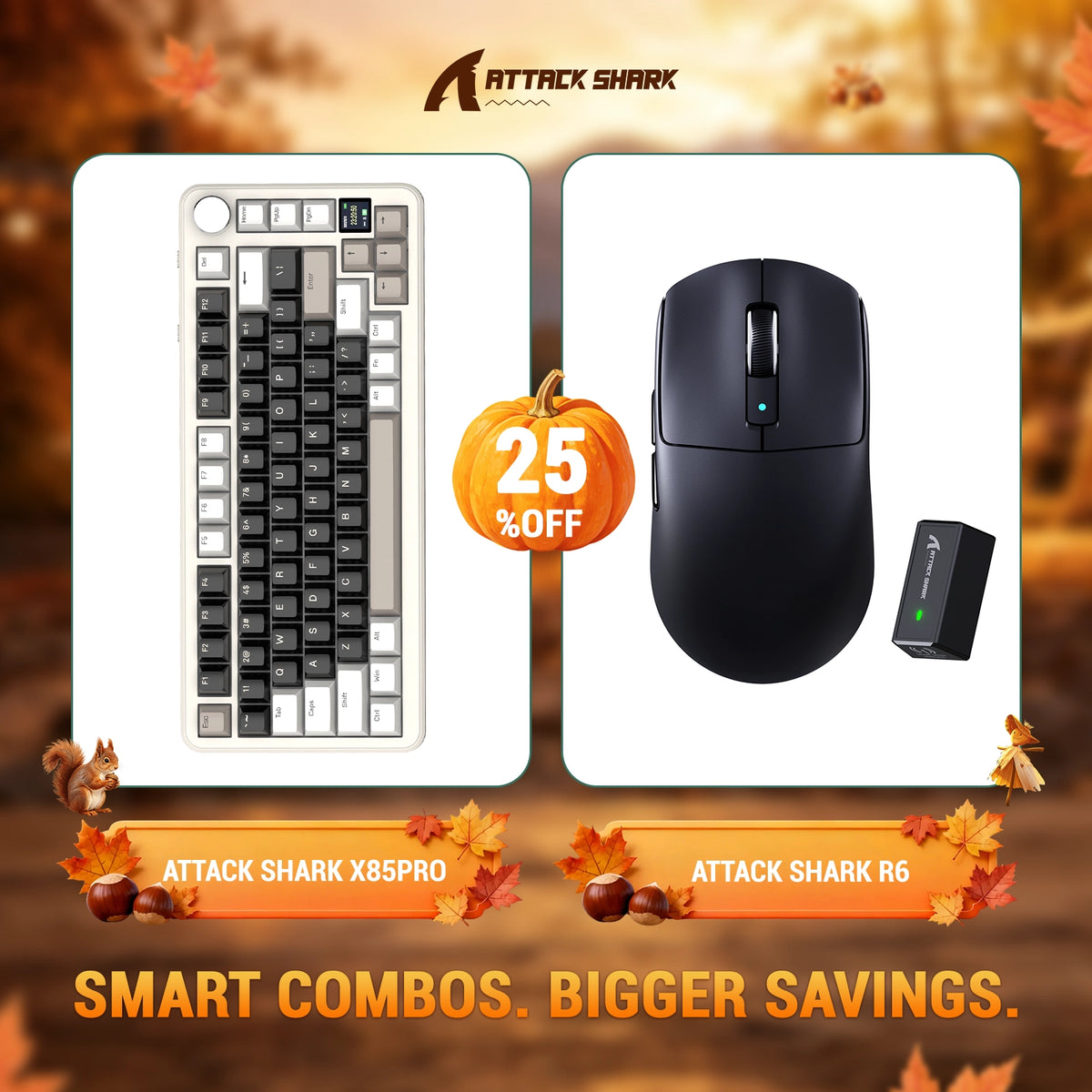 Ensemble clavier mécanique à joint ATTACK SHARK X85 PRO tri-mode + souris gaming sans fil R6