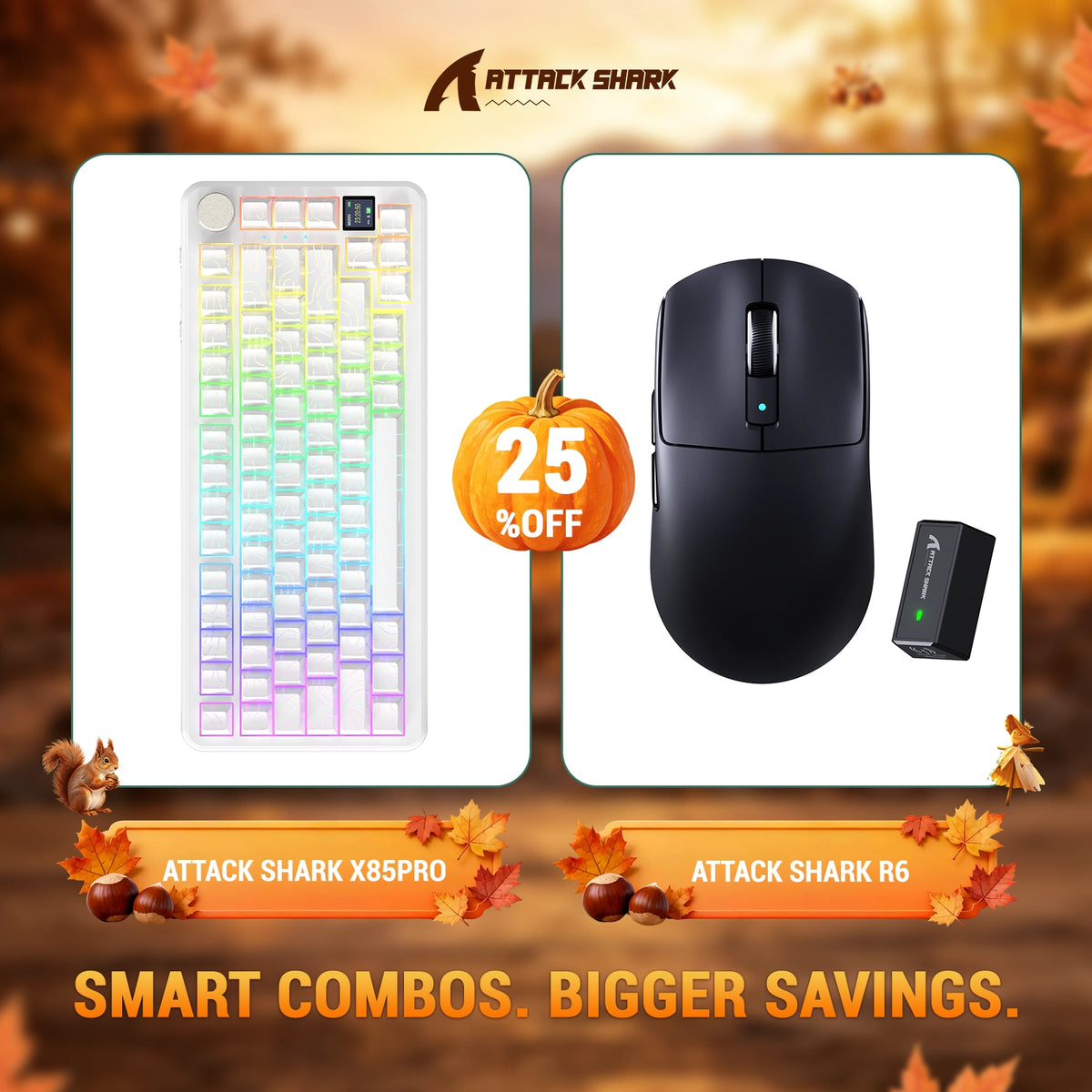 Ensemble clavier mécanique à joint ATTACK SHARK X85 PRO tri-mode + souris gaming sans fil R6