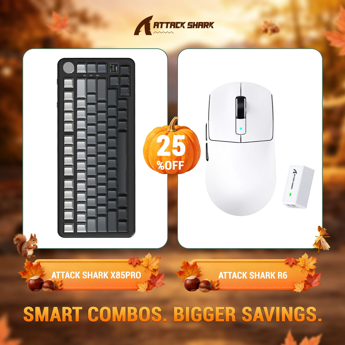 Ensemble clavier mécanique à joint ATTACK SHARK X85 PRO tri-mode + souris gaming sans fil R6