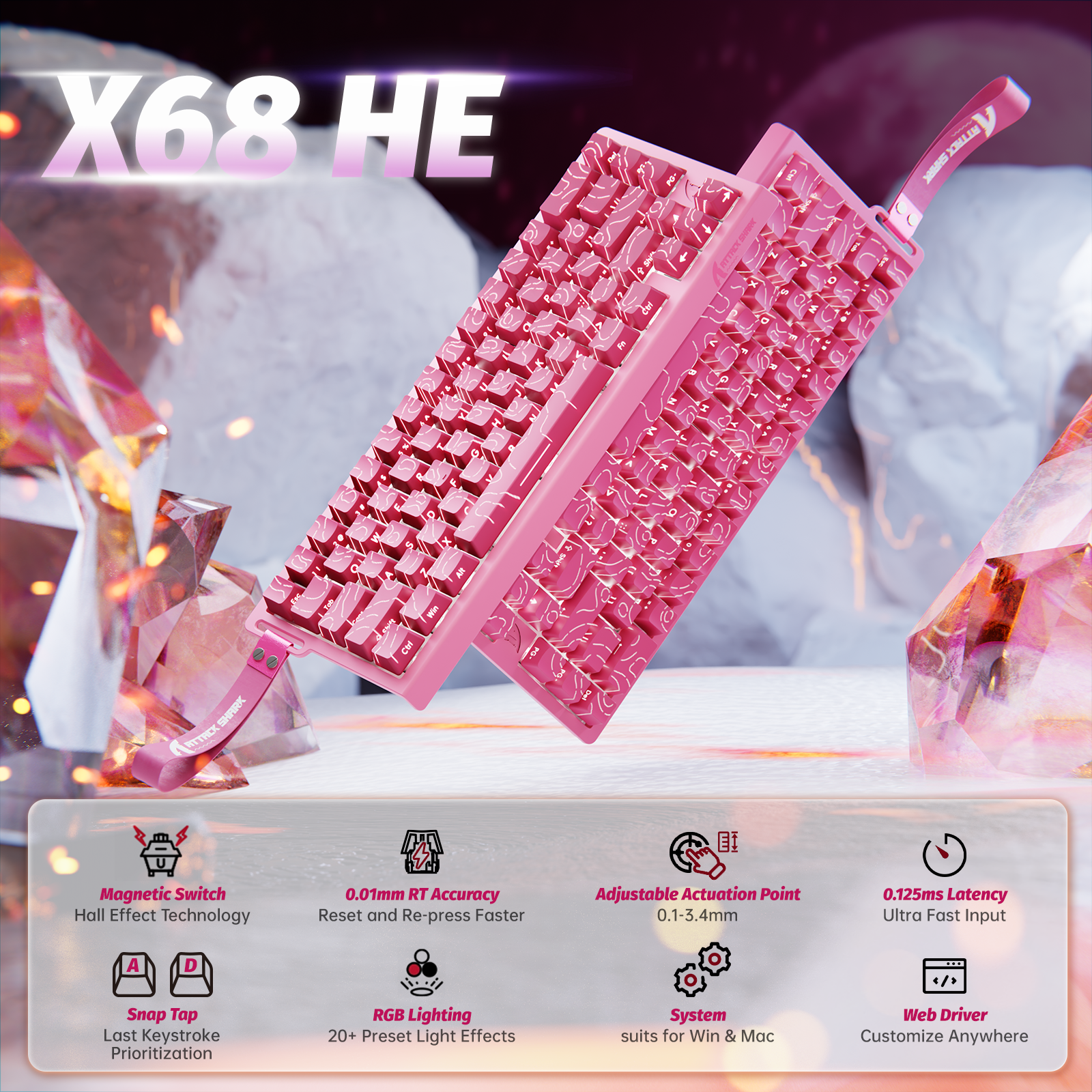 ATTACK SHARK X68 HE Clavier à déclenchement rapide avec switch magnétique