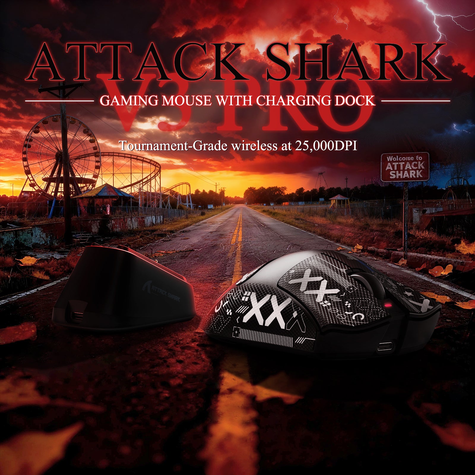 Souris de jeu tri-mode ultra-légère ATTACK SHARK V3PRO avec station de charge