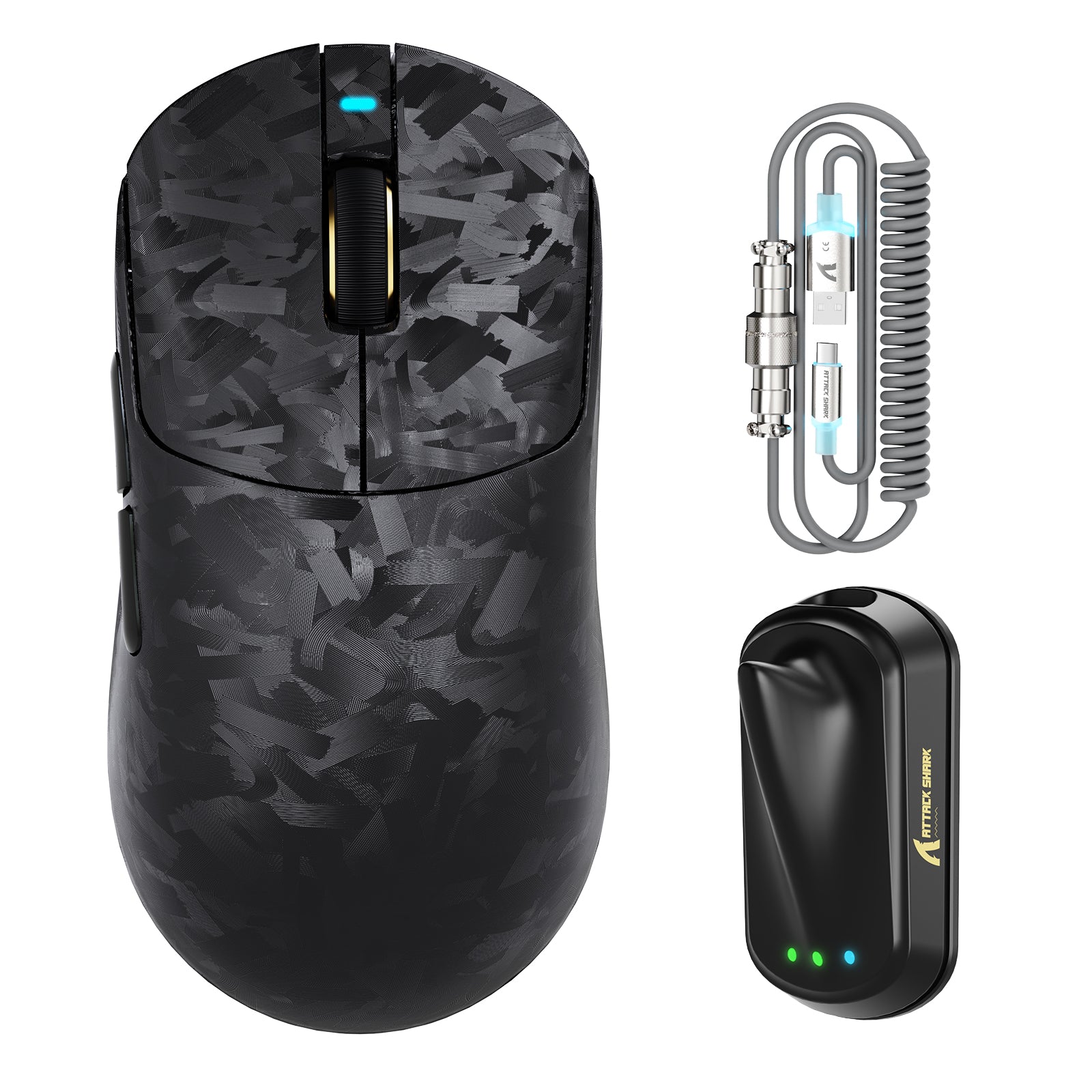 Souris de jeu sans fil ATTACK SHARK RS3 ULTRA en fibre de carbone PAW3955MAX avec câble LED Ultra C06