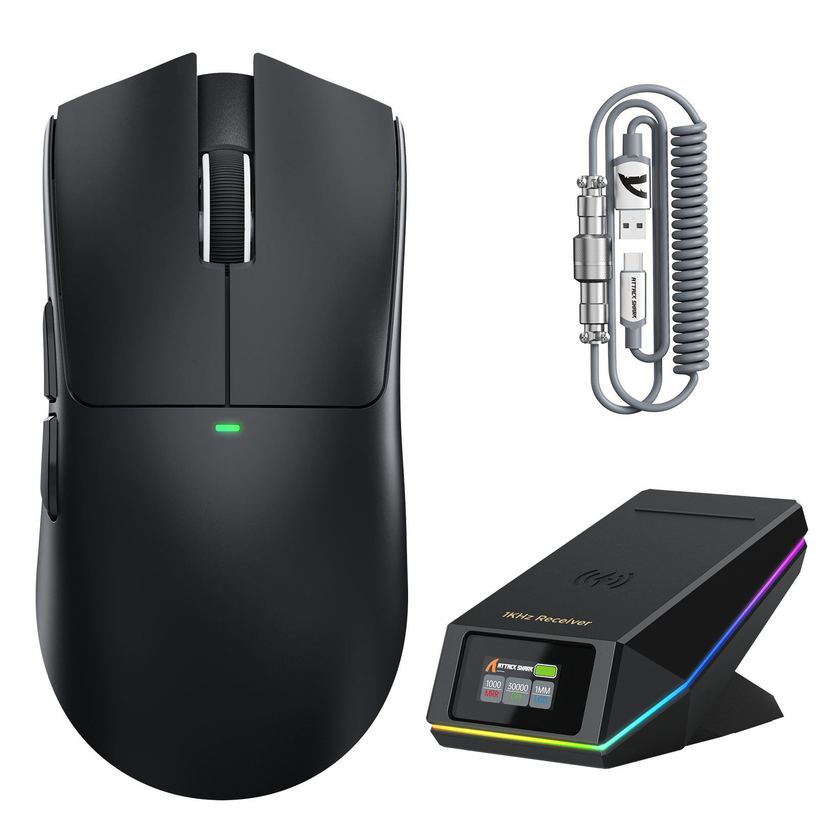 Souris de jeu sans fil ATTACK SHARK X11 PRO V2 avec écran TFT, station de charge et câble enroulé C06