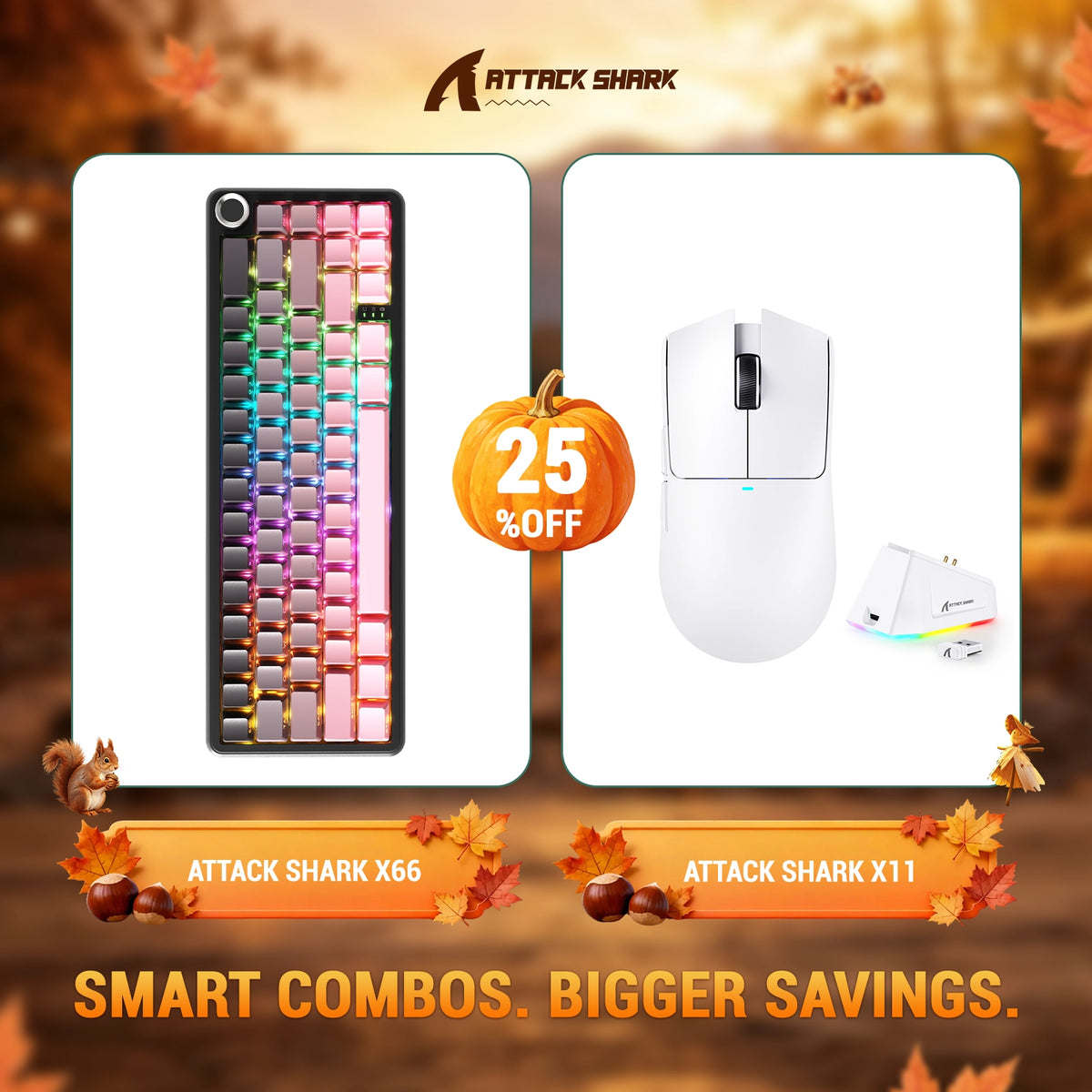 Pack clavier mécanique sans fil ATTACK SHARK X66 + souris gaming sans fil X11
