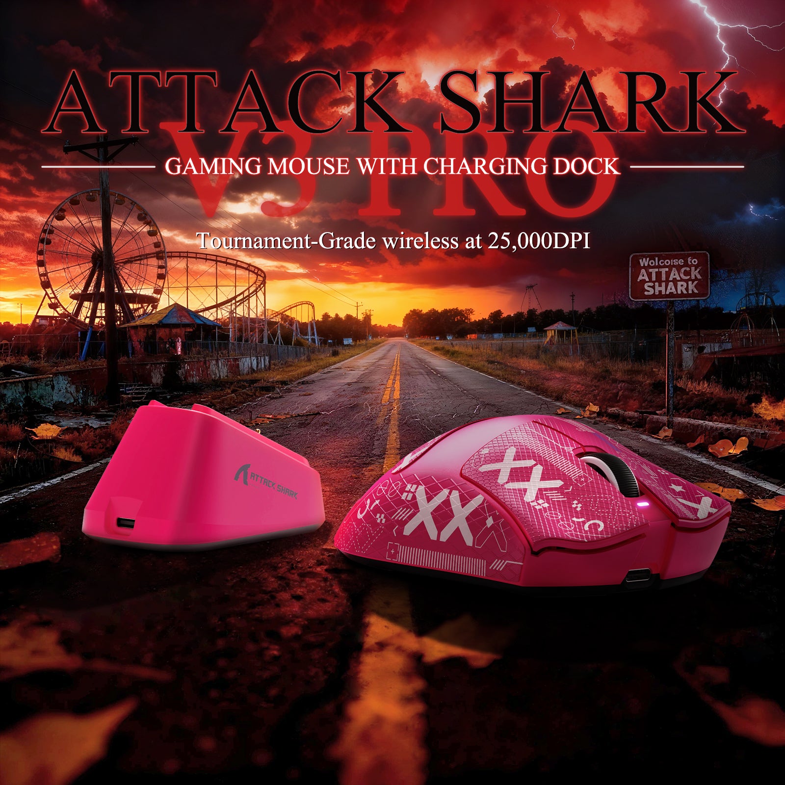 Souris de jeu tri-mode ultra-légère ATTACK SHARK V3PRO avec station de charge