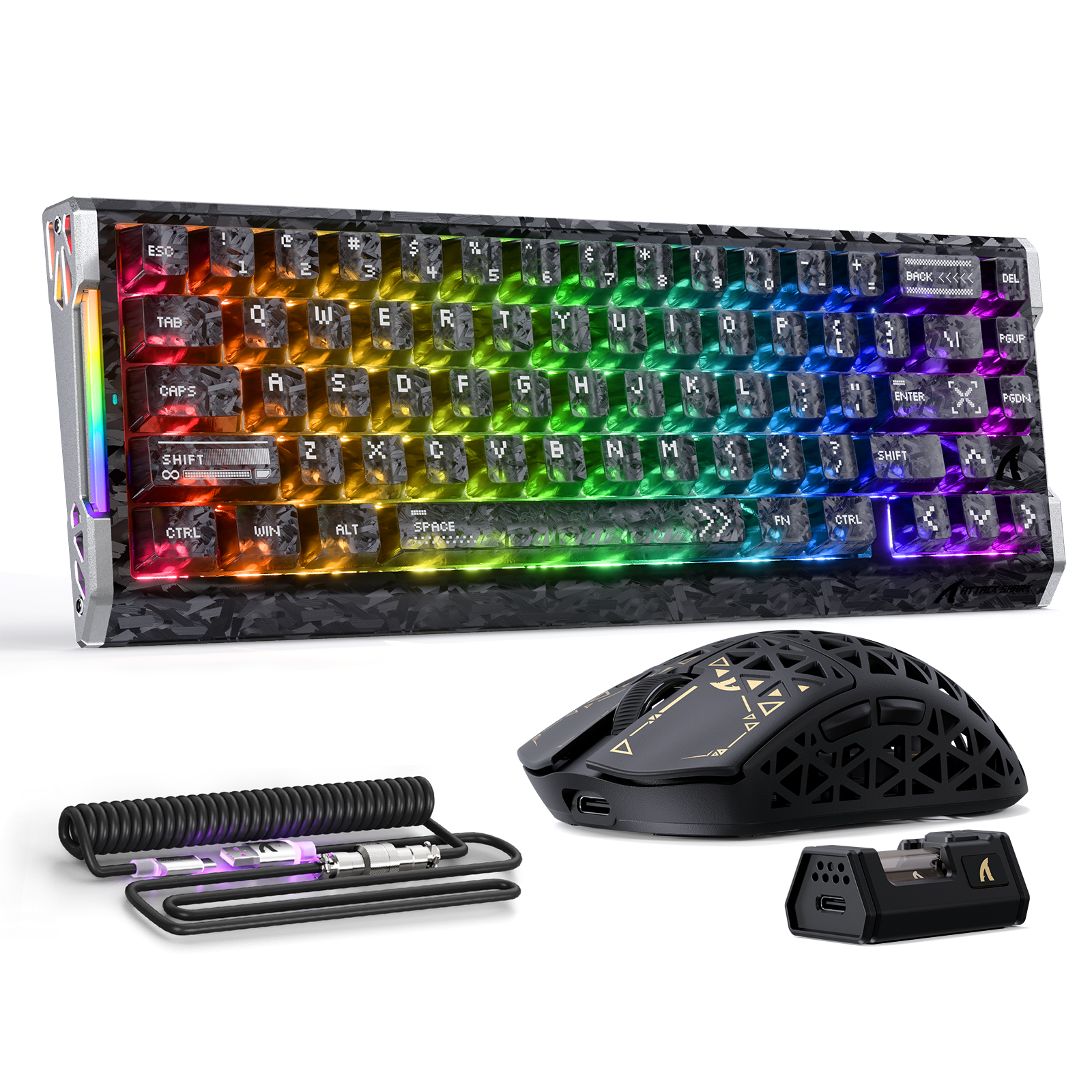 Pack gaming ATTACK SHARK R68 HE & R5 ULTRA en fibre de carbone avec câble spiralé C01ULTRA