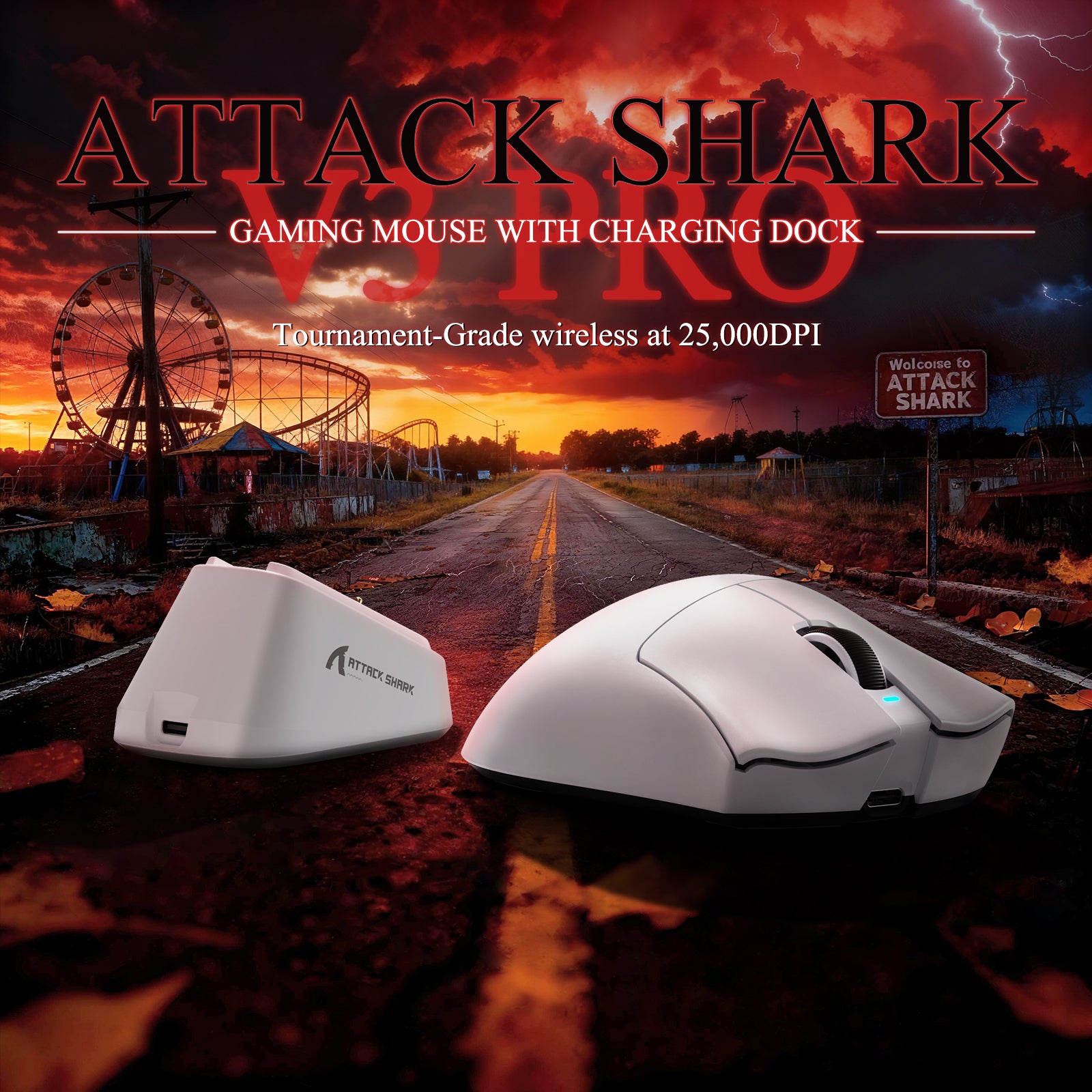 Souris de jeu tri-mode ultra-légère ATTACK SHARK V3PRO avec station de charge