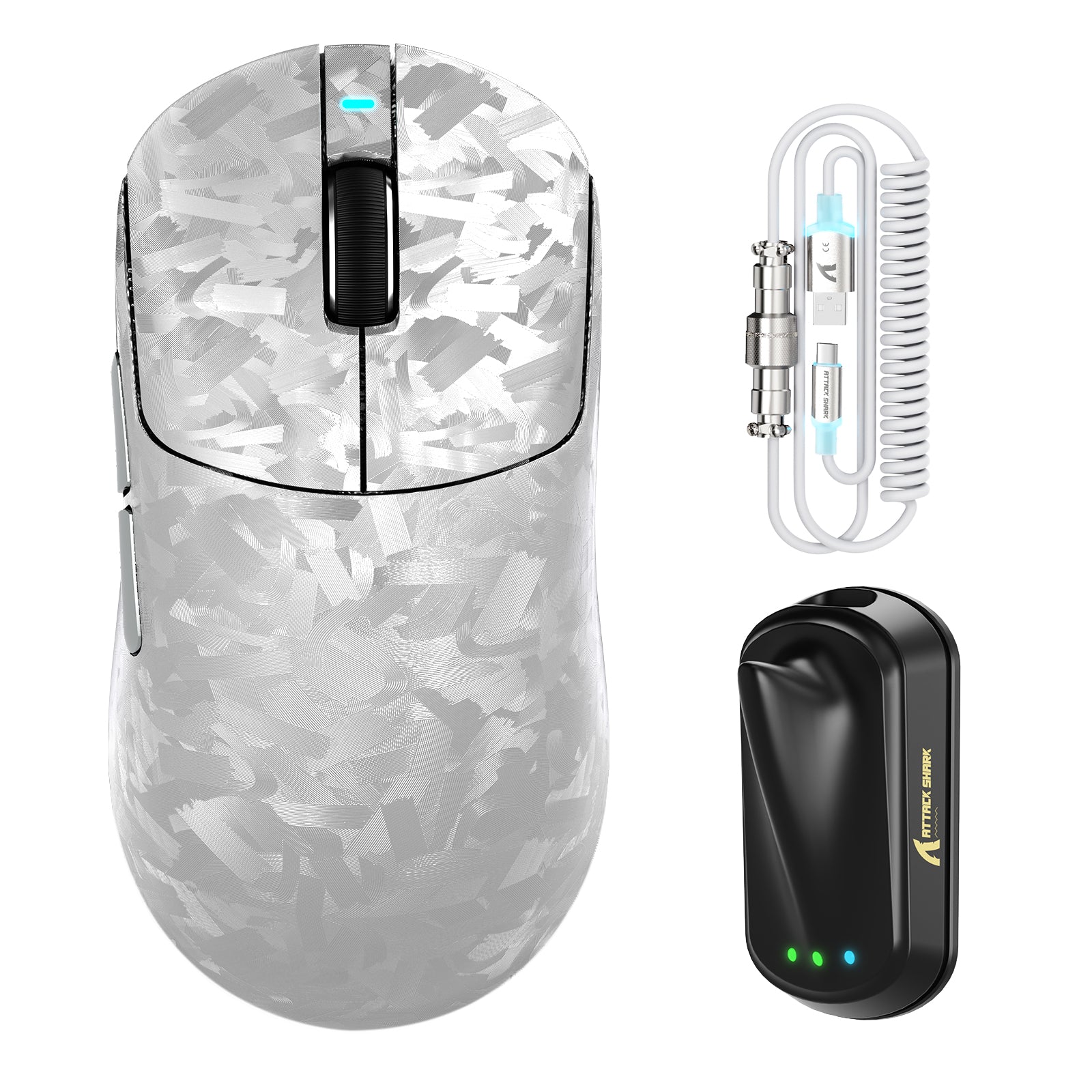 Souris de jeu sans fil ATTACK SHARK RS3 ULTRA en fibre de carbone PAW3955MAX avec câble LED Ultra C06