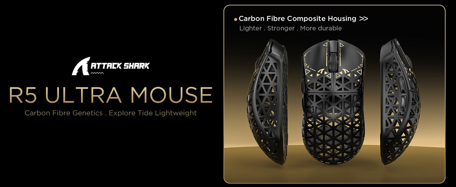 Souris de jeu sans fil 8K ATTACK SHARK R5 Ultra en fibre de carbone PAW3950MAX