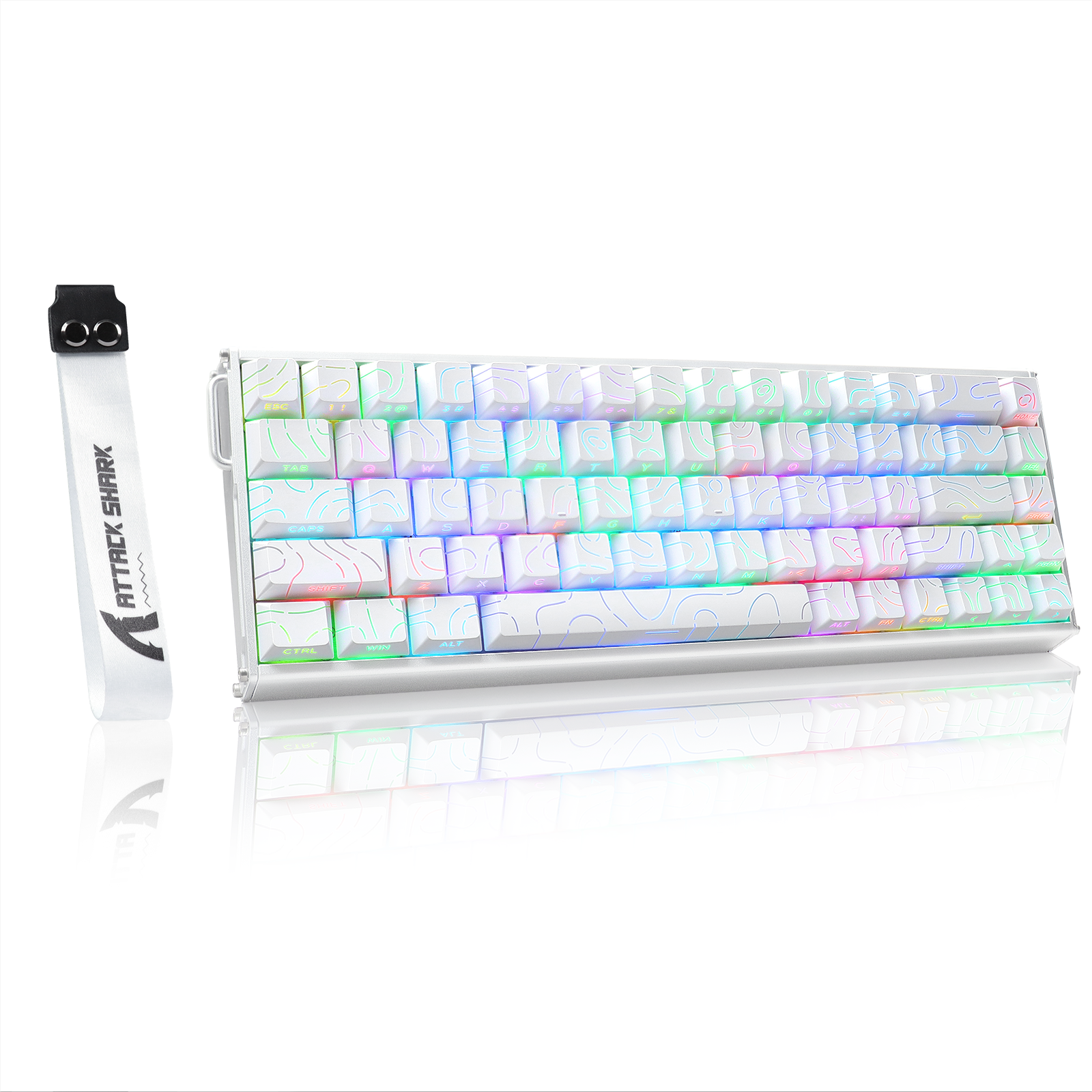 ATTACK SHARK X68MAX HE wired aluminum keyboard with white PBT keycaps and RGB backlighting.