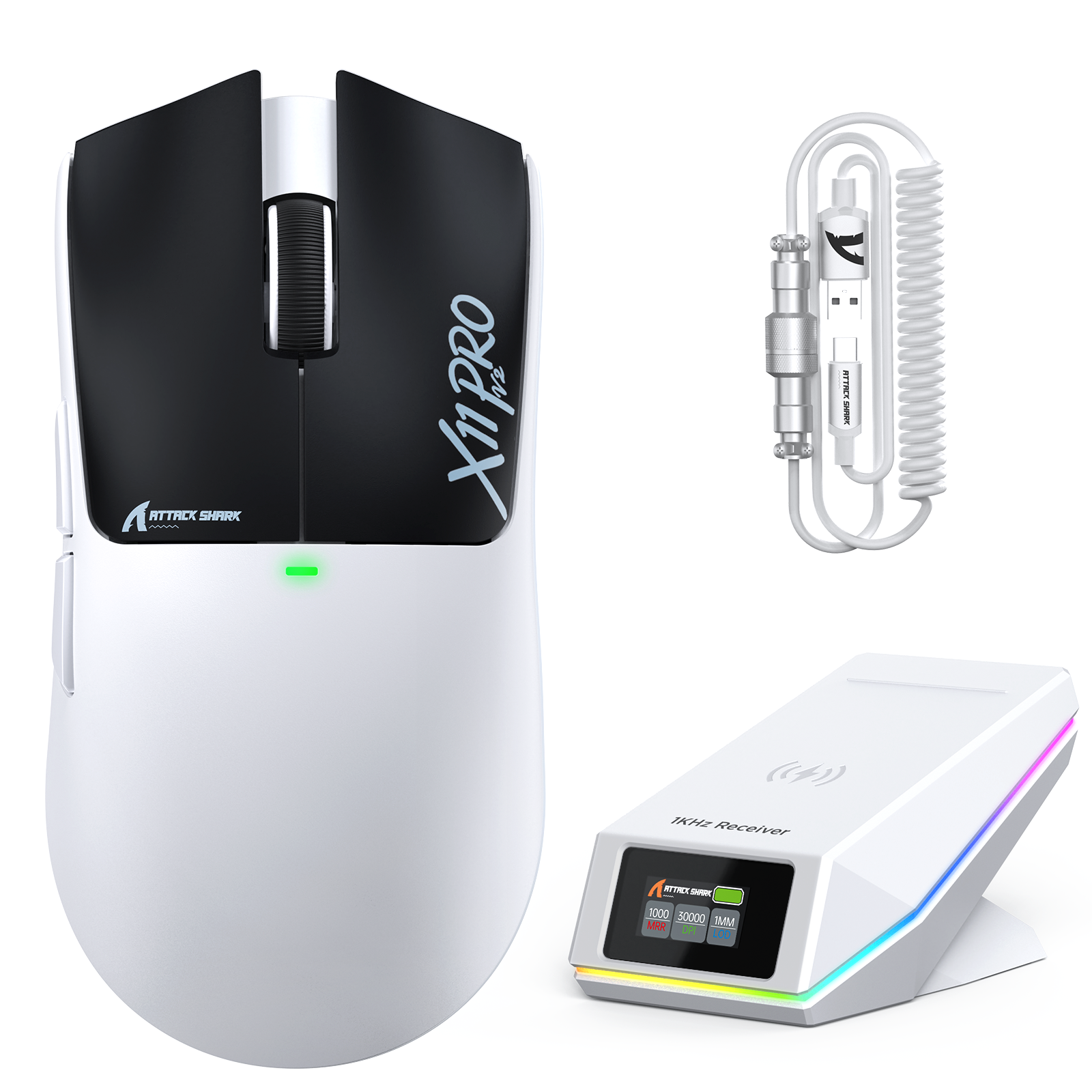 Souris de jeu sans fil ATTACK SHARK X11 PRO V2 avec écran TFT, station de charge et câble enroulé C06