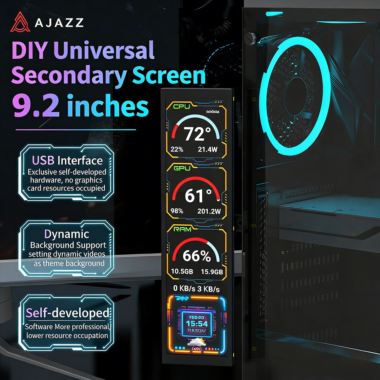 Moniteur LCD IPS ATTACK SHARK x AJAZZ de 9,2 pouces