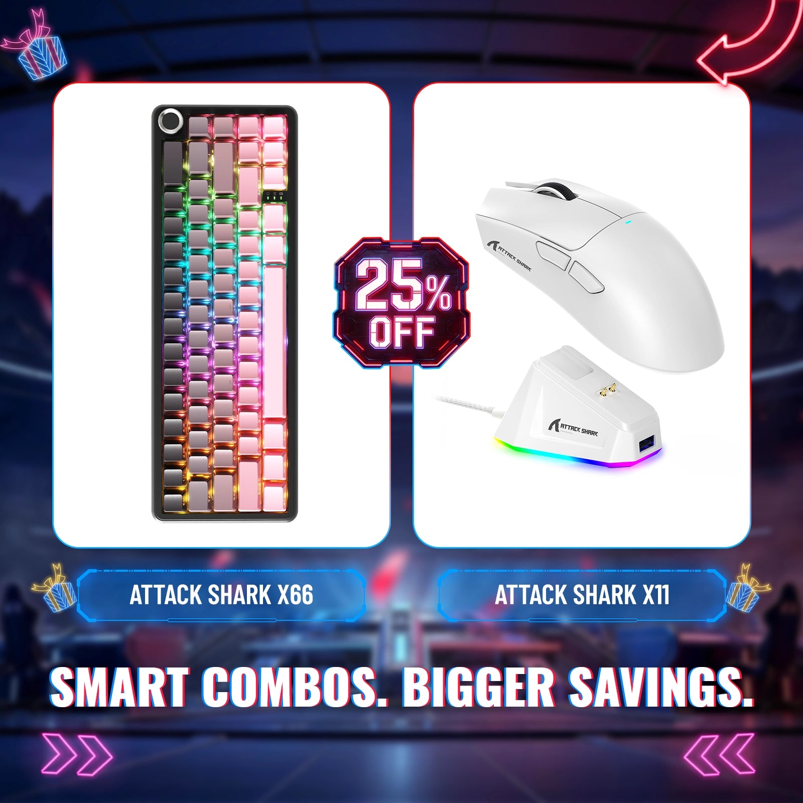 Pack clavier mécanique sans fil ATTACK SHARK X66 + souris de jeu sans fil X11