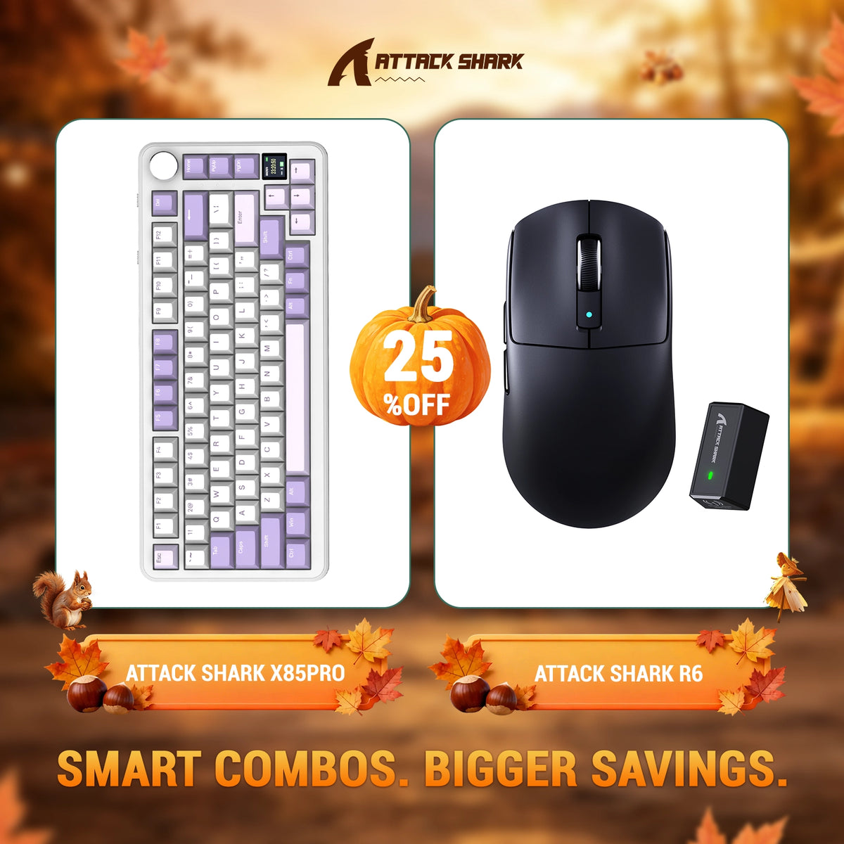 Ensemble clavier mécanique à joint ATTACK SHARK X85 PRO tri-mode + souris gaming sans fil R6